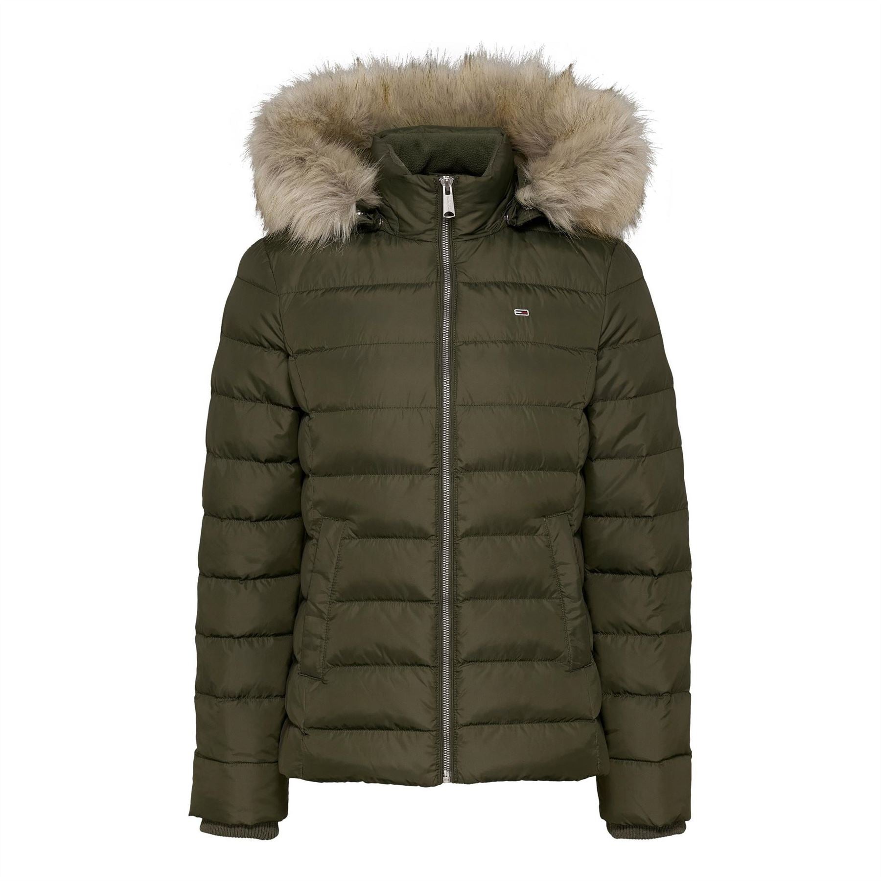 Tommy Jeans Essential Quilted Wind Resistant Faux Fur Hood RDS Down Short Puffer Jacket