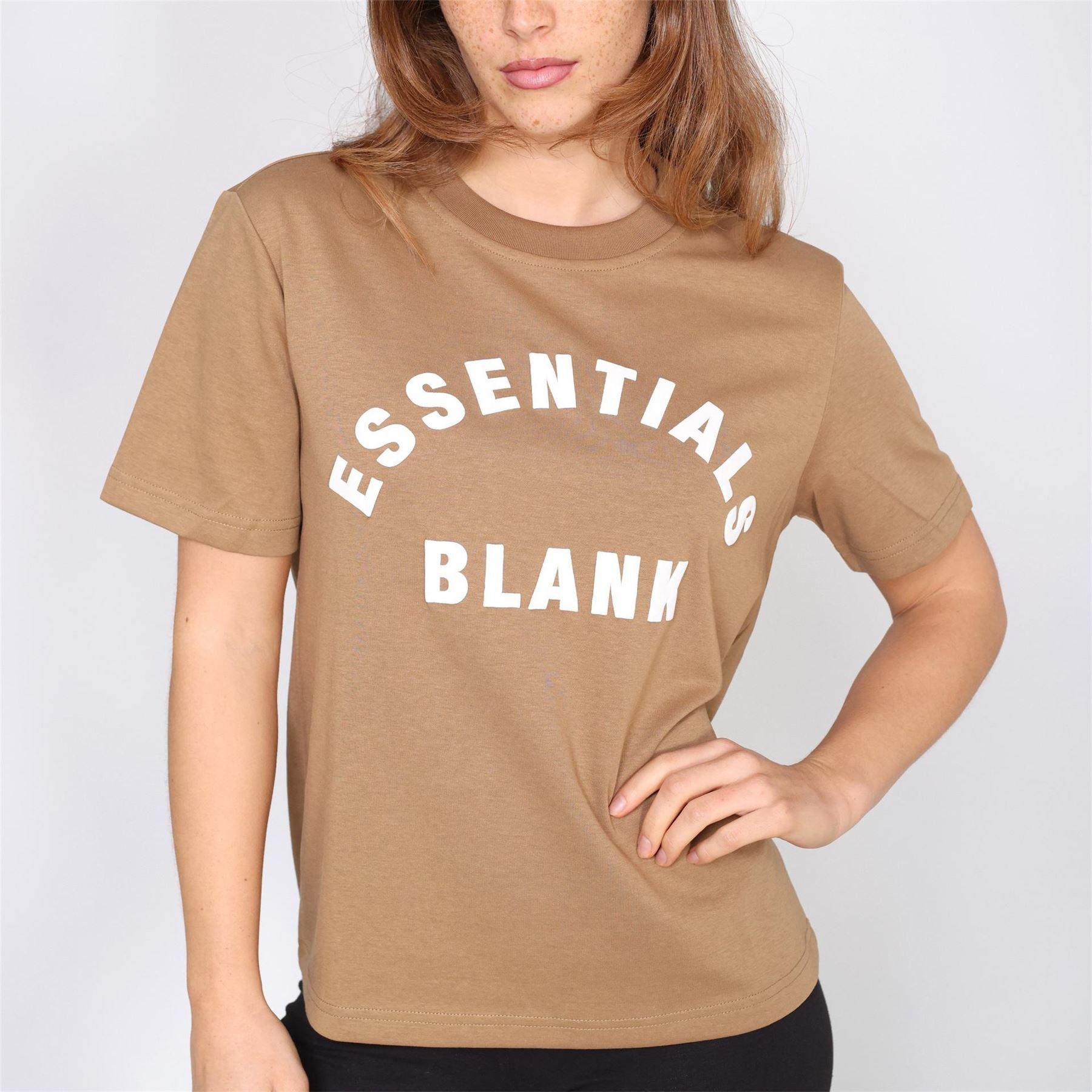 Blank Essentials Lettering Crew Neck Ribbed Collar Short Sleeve Boyfriend T-Shirt