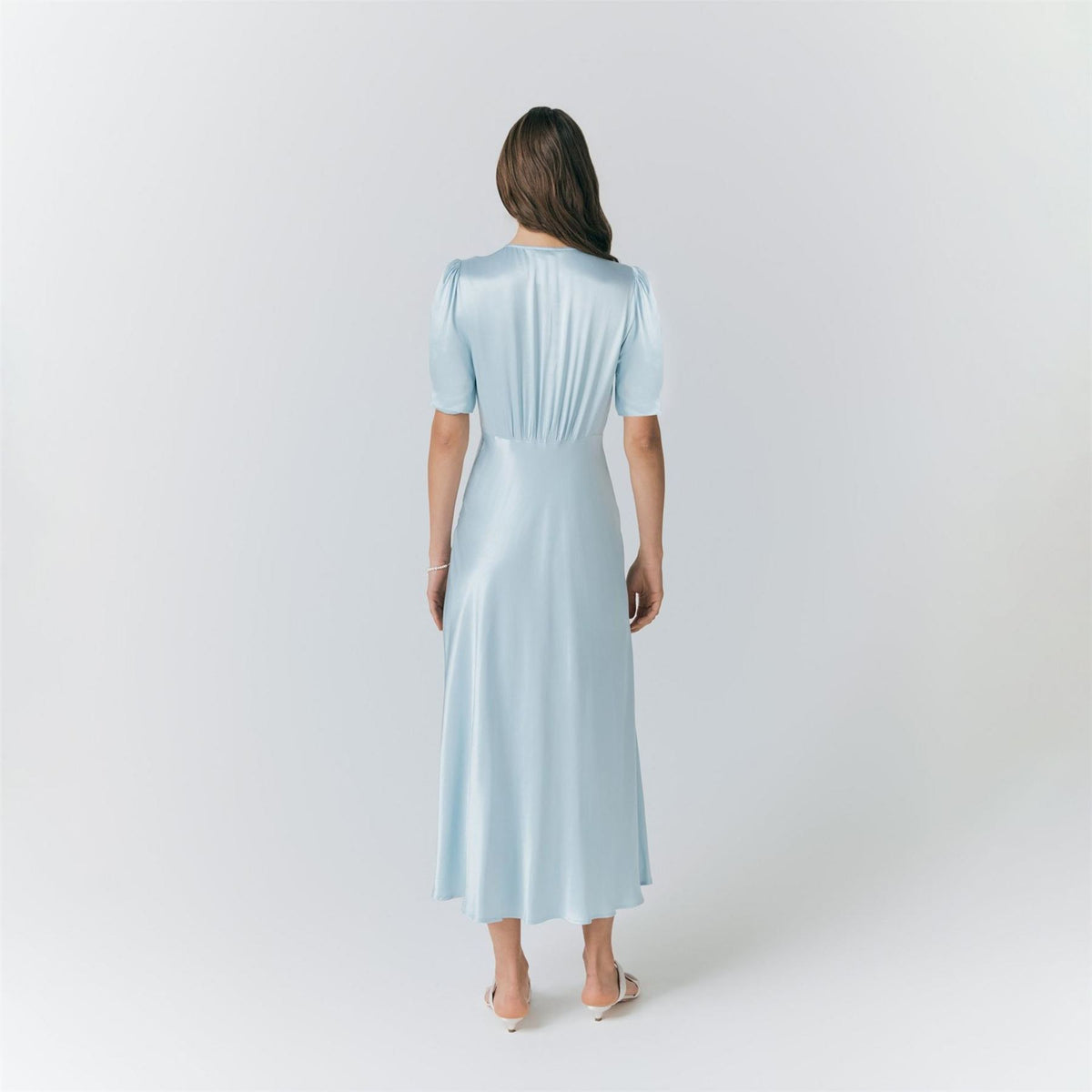 Ghost Satin V-Neck Midi Slip Dress