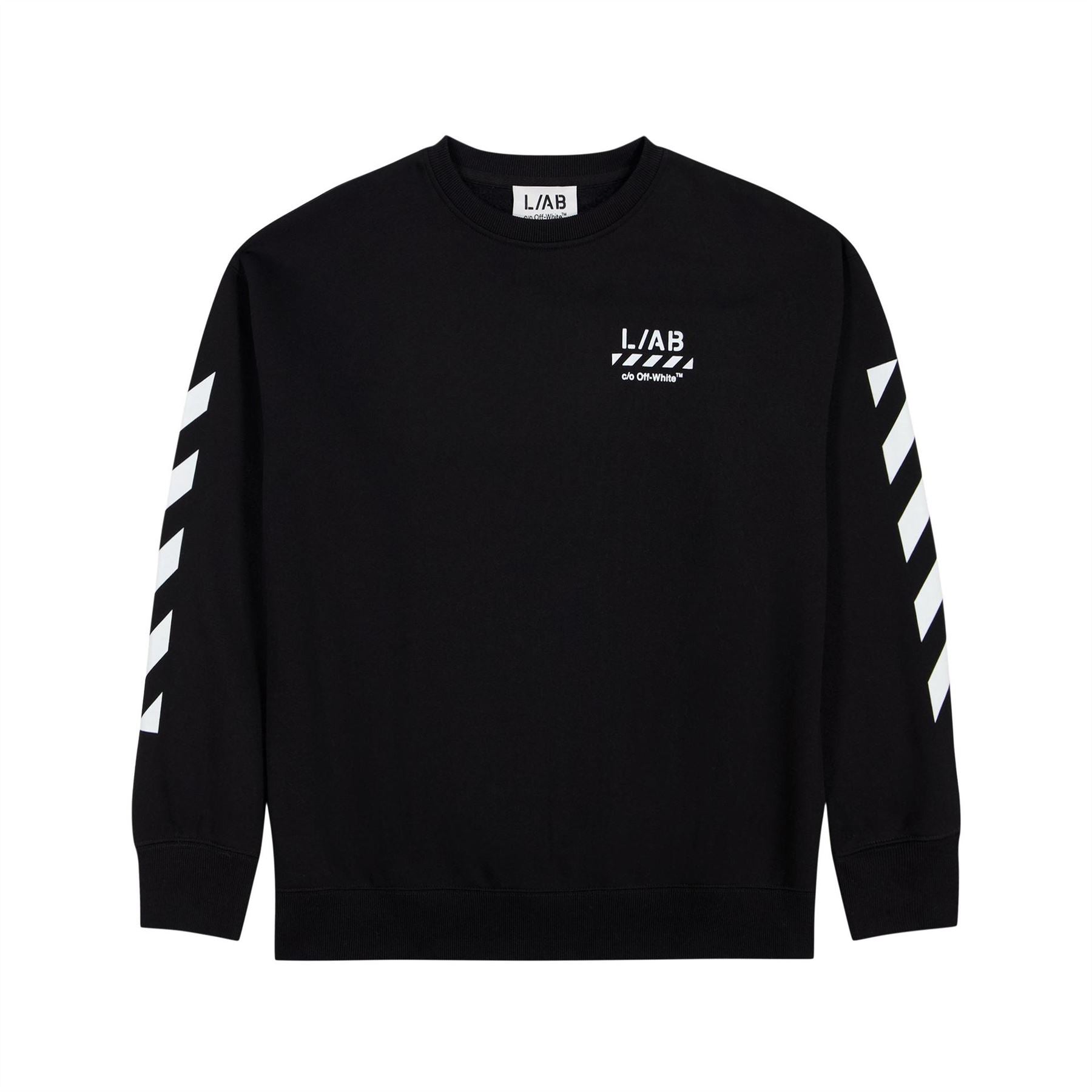 L AB Off White Small Logo Long Sleeve Crew Sweater