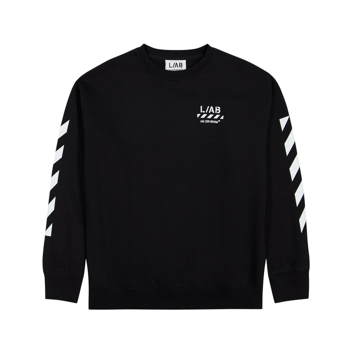 L AB Off White Small Logo Long Sleeve Crew Sweater