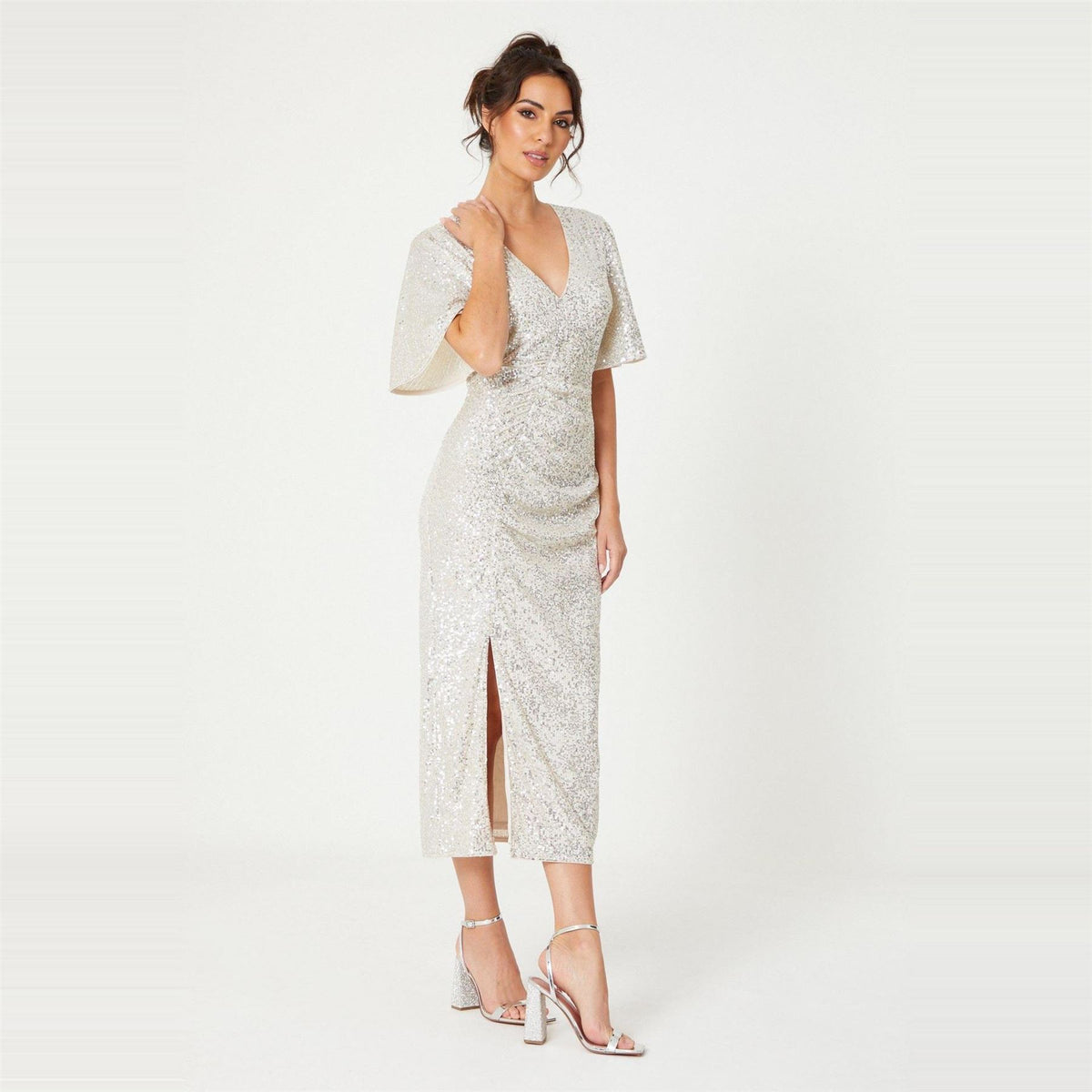 Be You Sequin V Neck Midi Dress