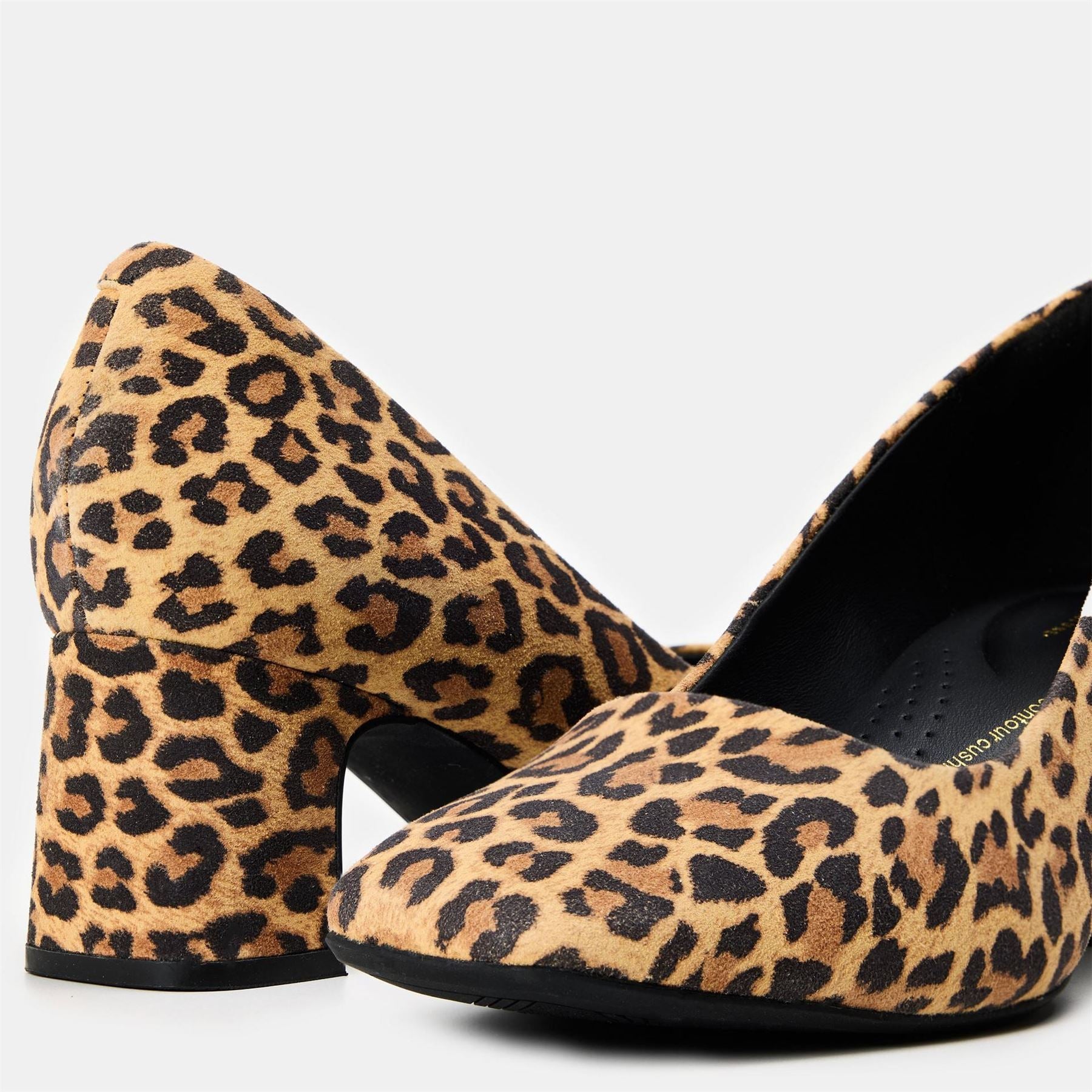 Clarks Fernie Court Leopard Patterned Block Heel Court Shoes