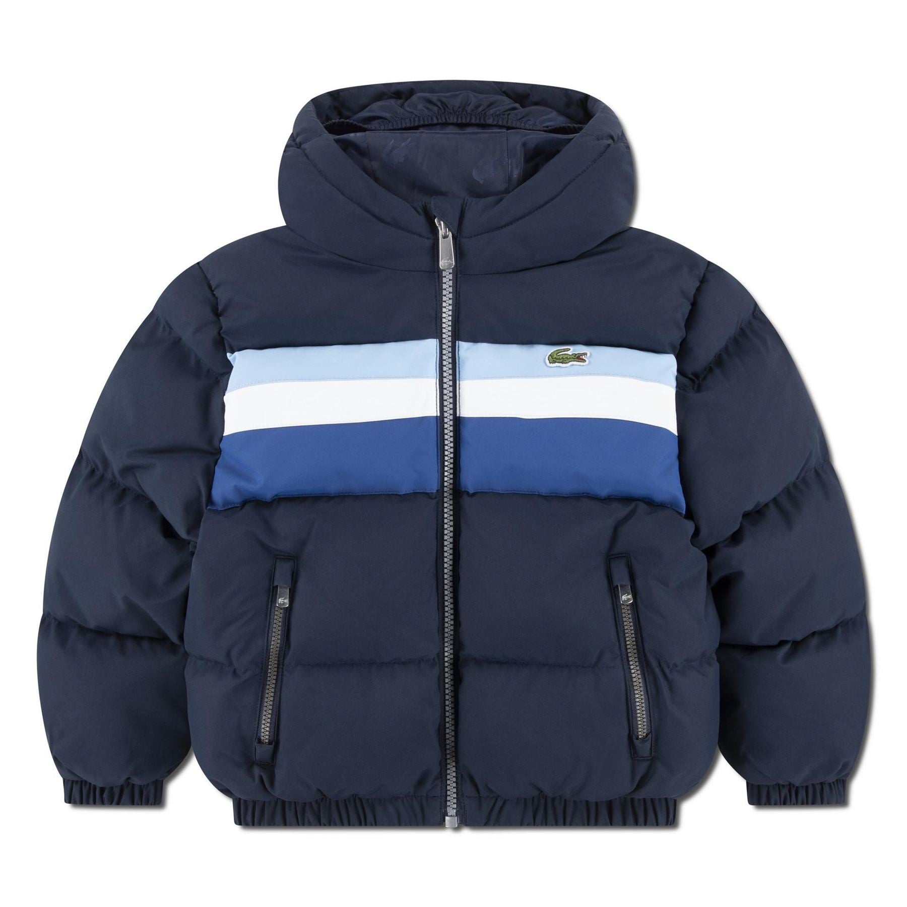 Lacoste Stripe Patterned Hooded Puffer Jacket with Logo