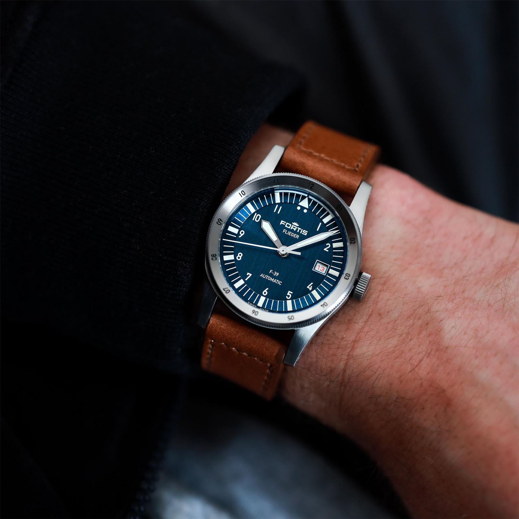 Fortis Flieger Stainless Steel Leather Strap Automatic Auto Analogue Watch