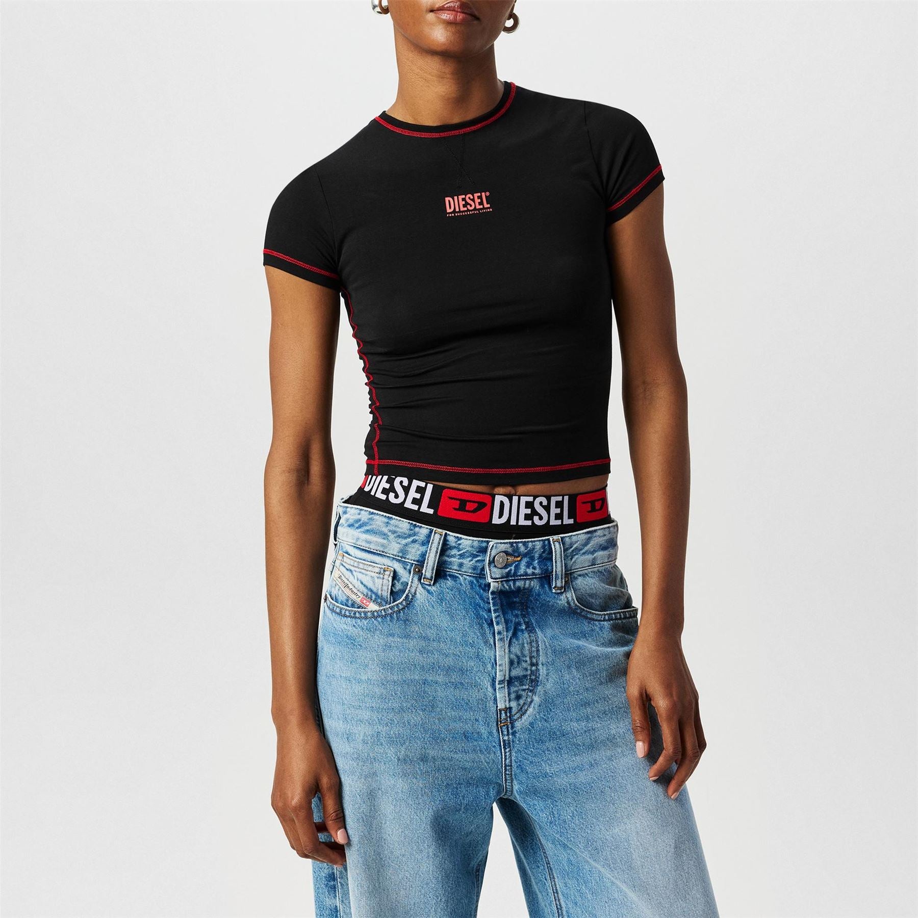 Diesel Maddie Cropped Lettering Slim Fit T-Shirt