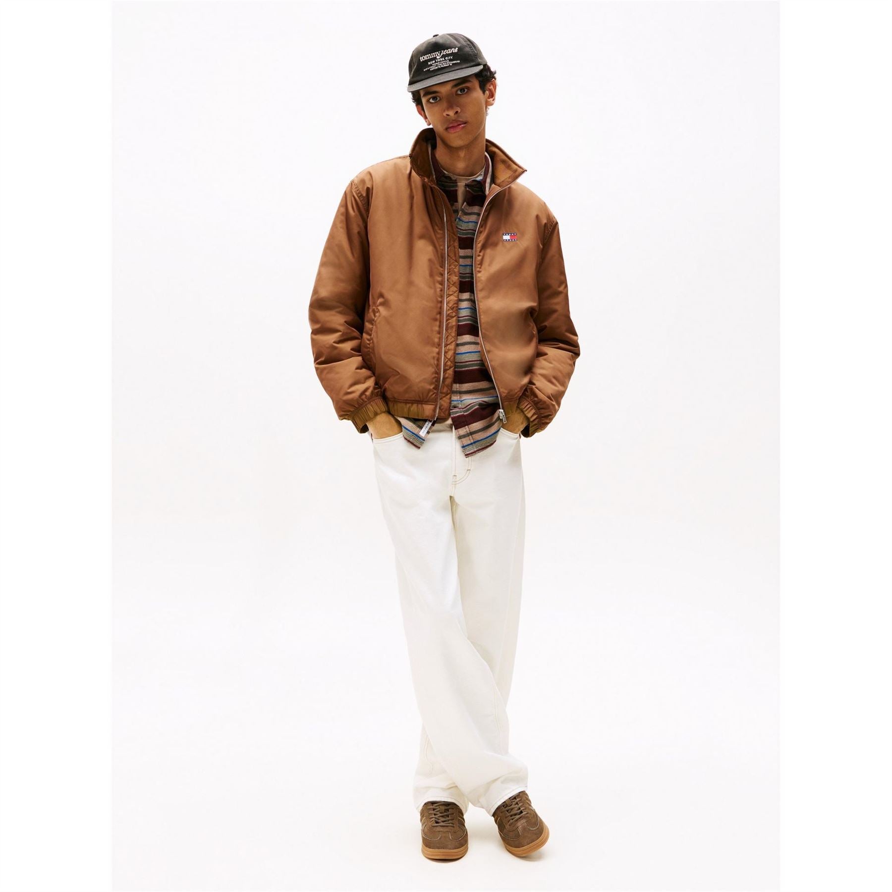 Tommy Jeans Solid Patterned Ribbed Cuff Mock Neck Harrington Jacket