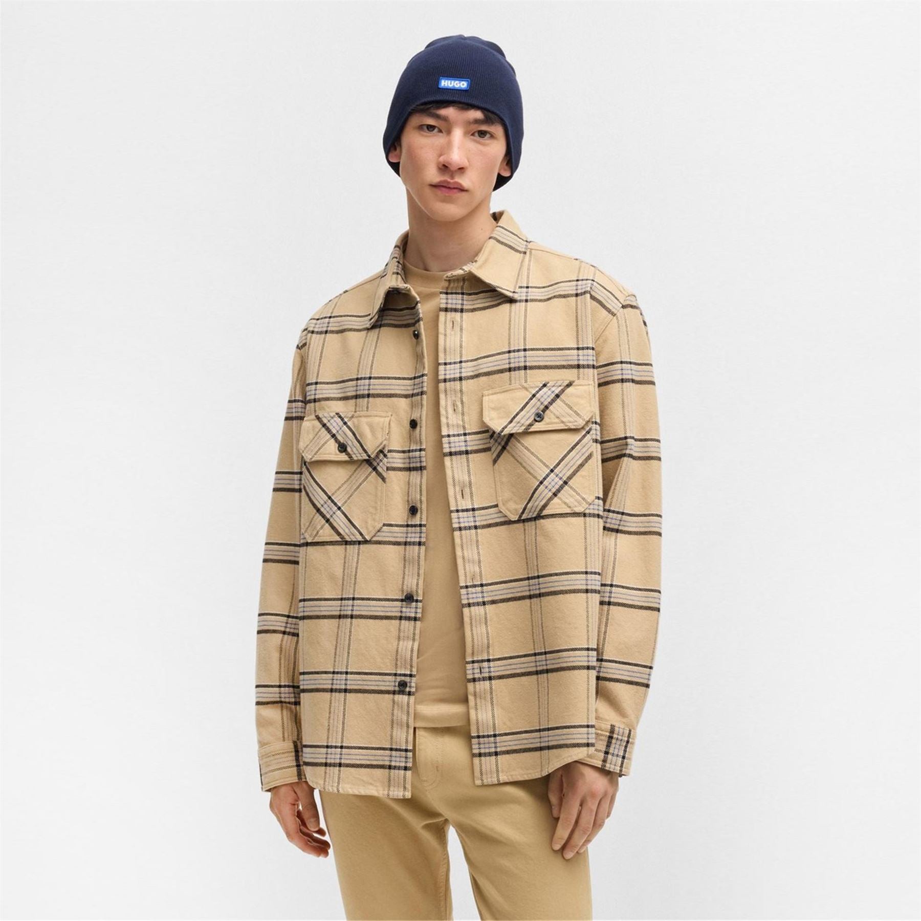 Hugo Oversized Check Cotton Long Sleeve Overshirt