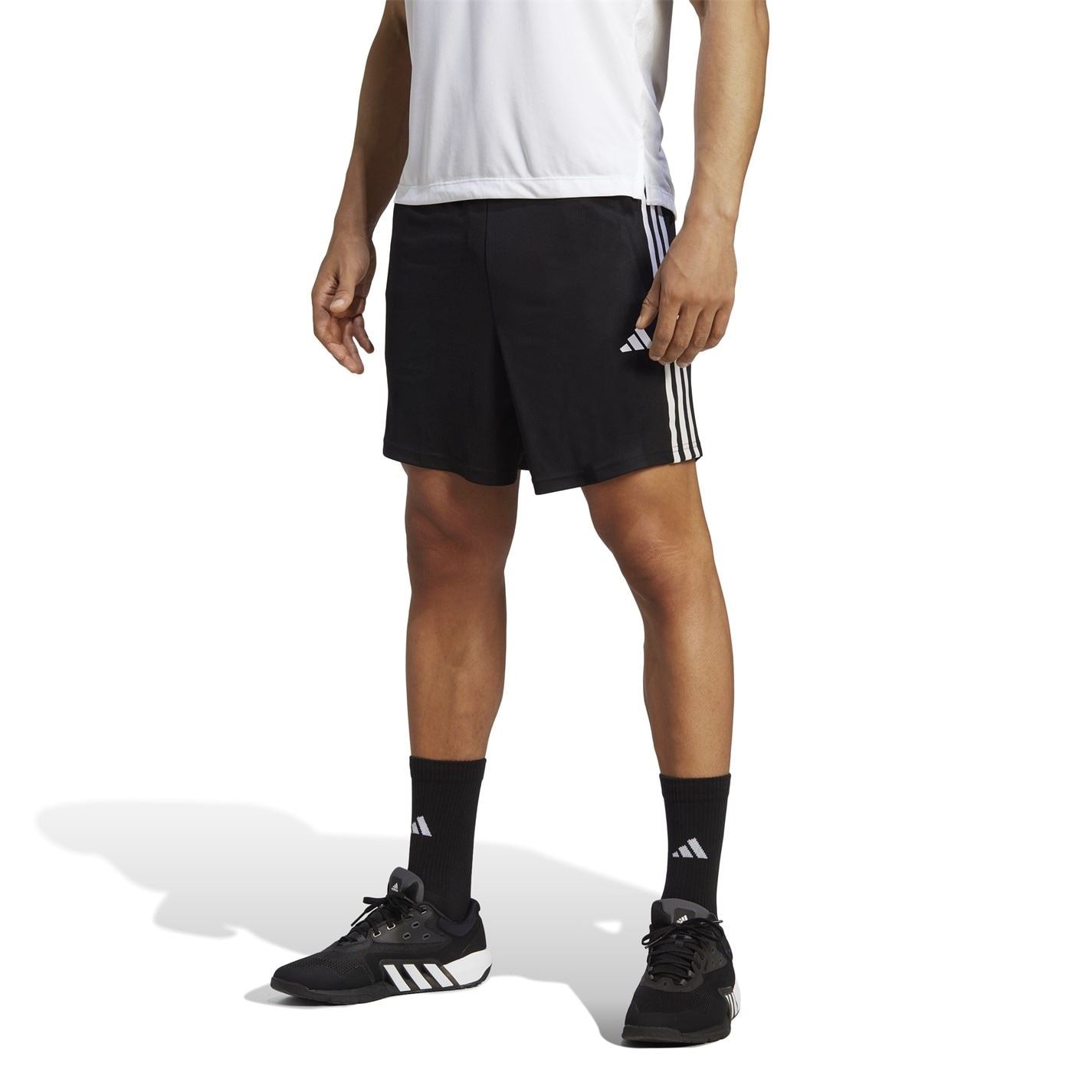 adidas Mens 3 Stripe Essentials Pique Training Shorts