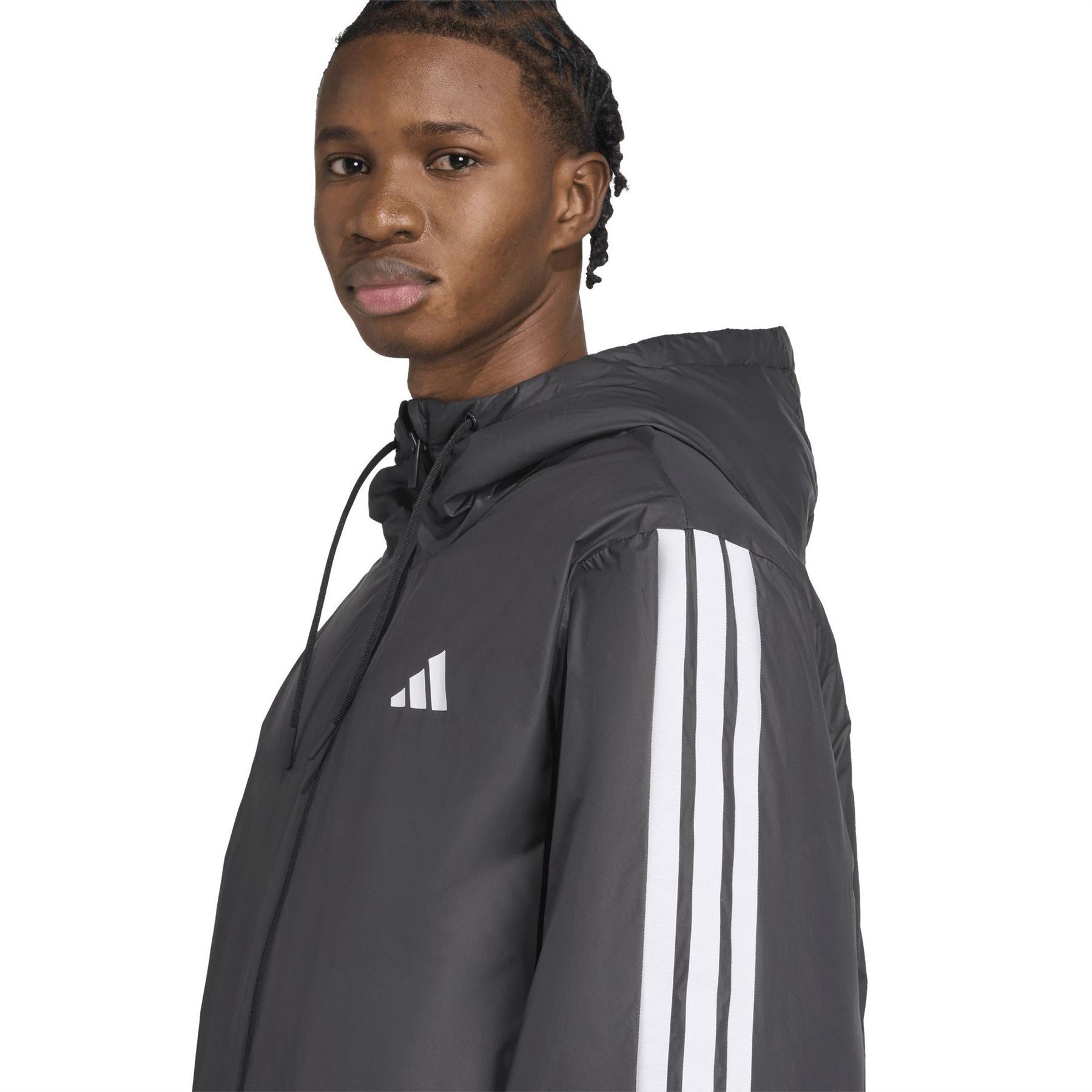 adidas 3 Stripe Essential Waterproof Wind Resistant Long Sleeve Puffer Jacket