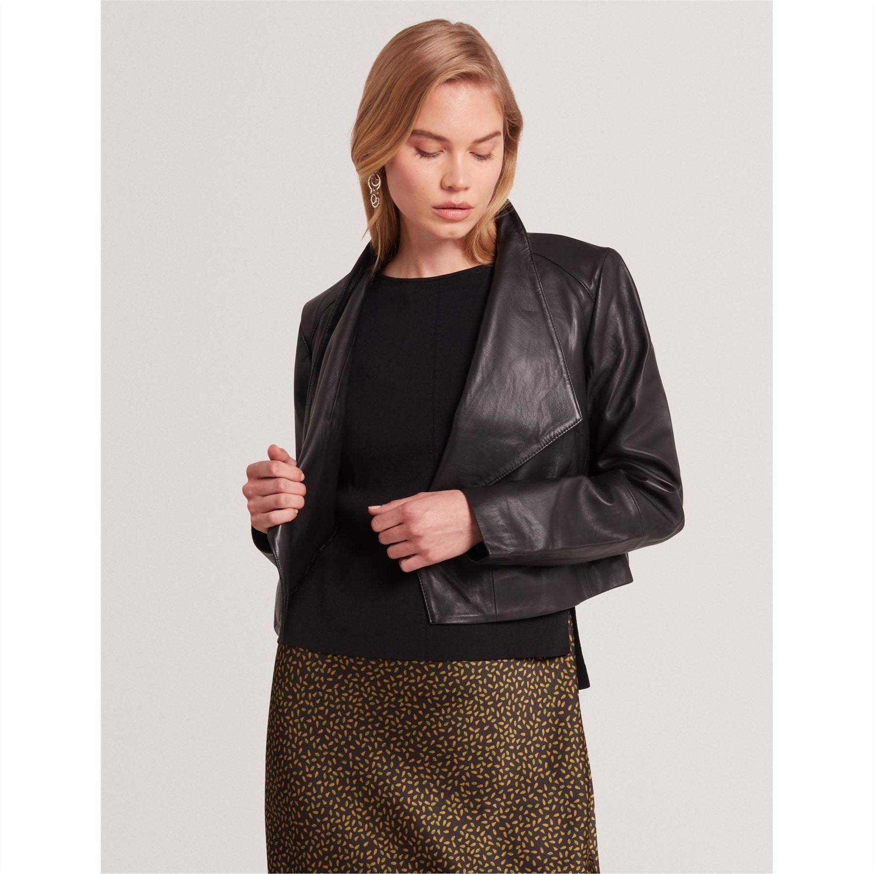 Ted Baker Solid Patterned Lapel Collared Leather Jacket
