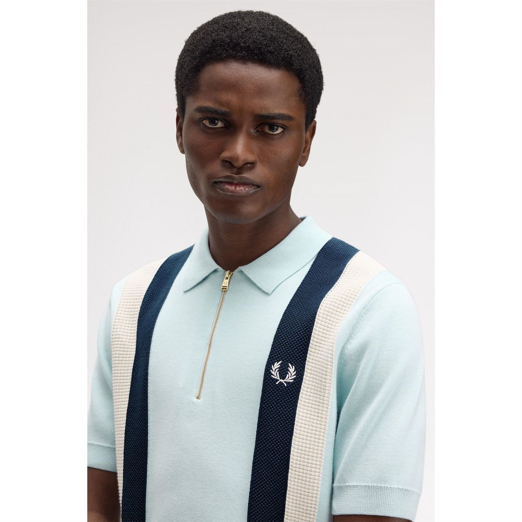 Fred Perry Vertical Stripe Zipped Short Sleeve Polo Shirt