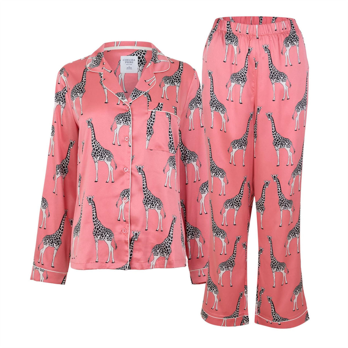 Chelsea Peers Button Up Satin Long Sleeve Top And Trousers Pyjama Set