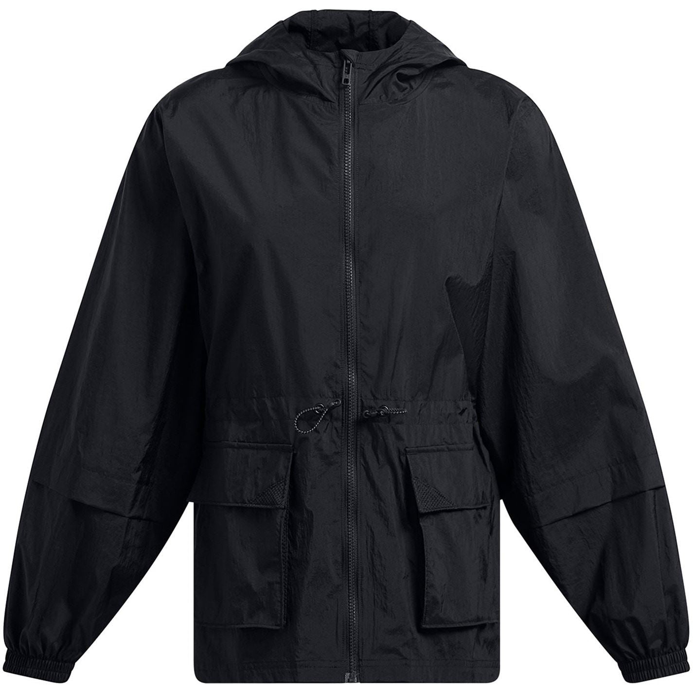 Under Armour Solid Patterned Hooded Drawstring Windbreaker with Flap Pocket