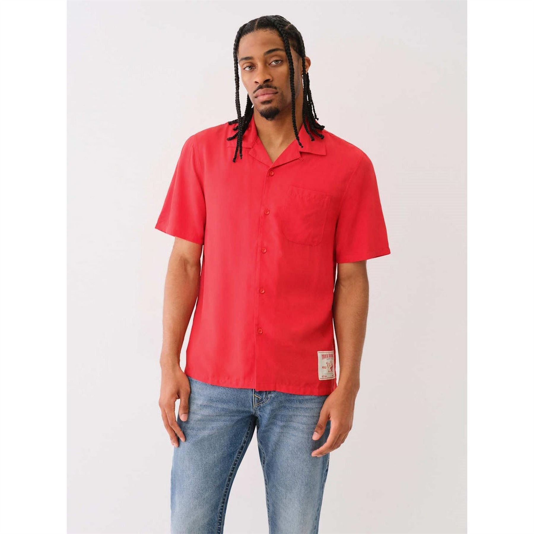 True Religion Camp Collar Short Sleeve Plain Shirt