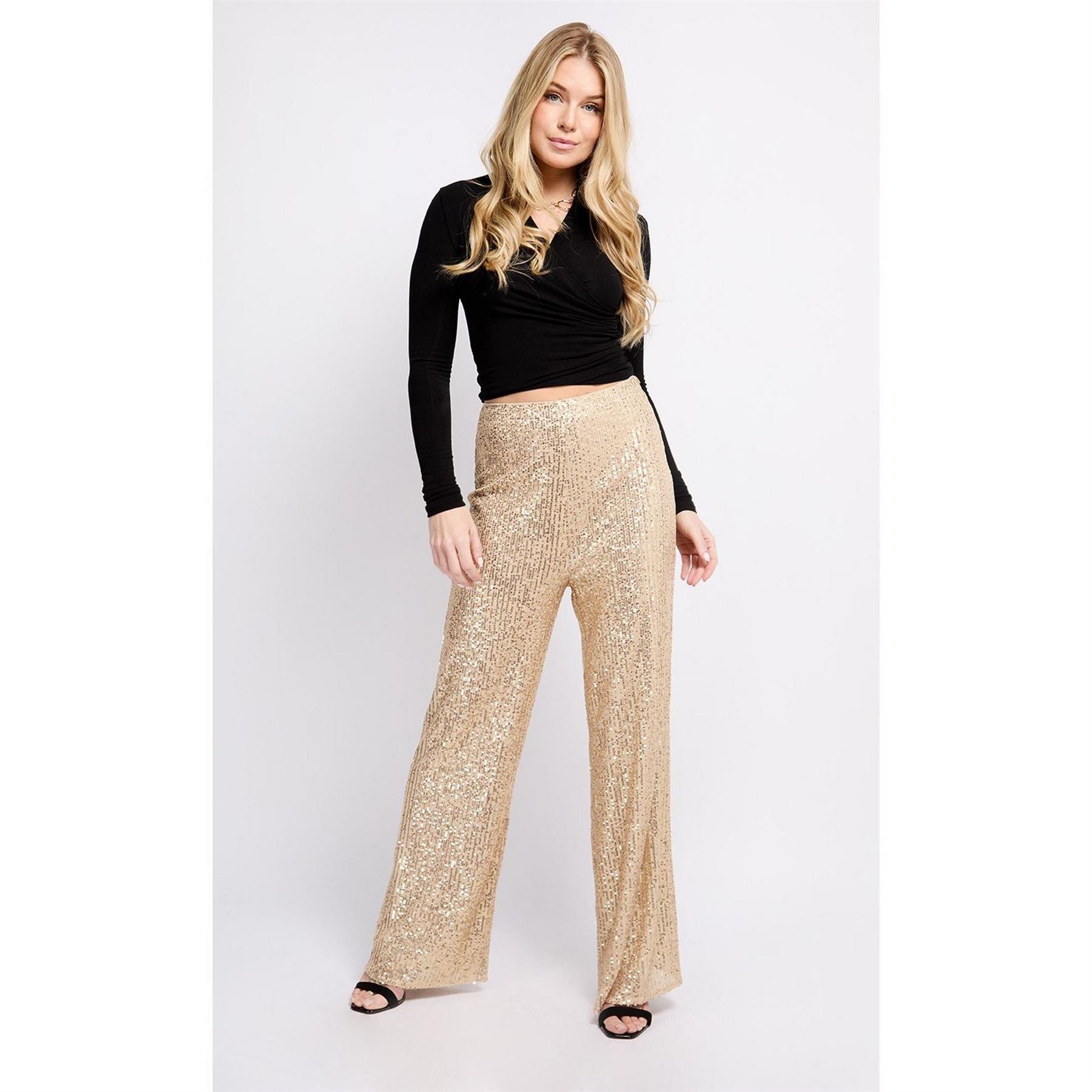 Little Mistress Metallic Sequin Wide Leg Trousers