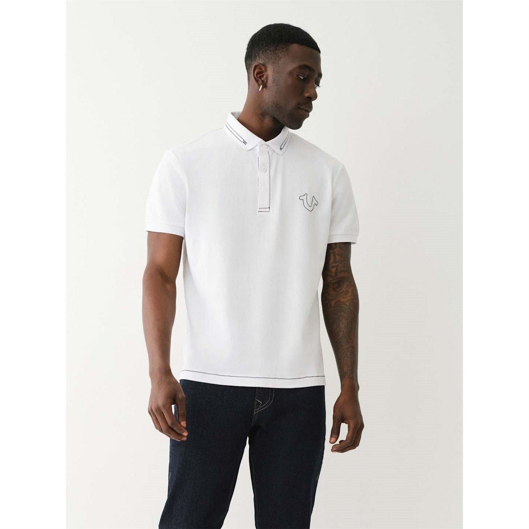 True Religion Relaxed Embroidered Short Sleeve Polo Shirt