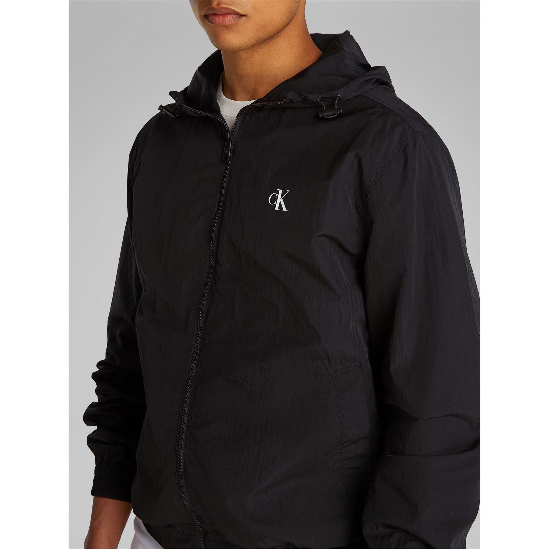Calvin Klein Jeans Hooded Windbreaker with Ribbed Cuff
