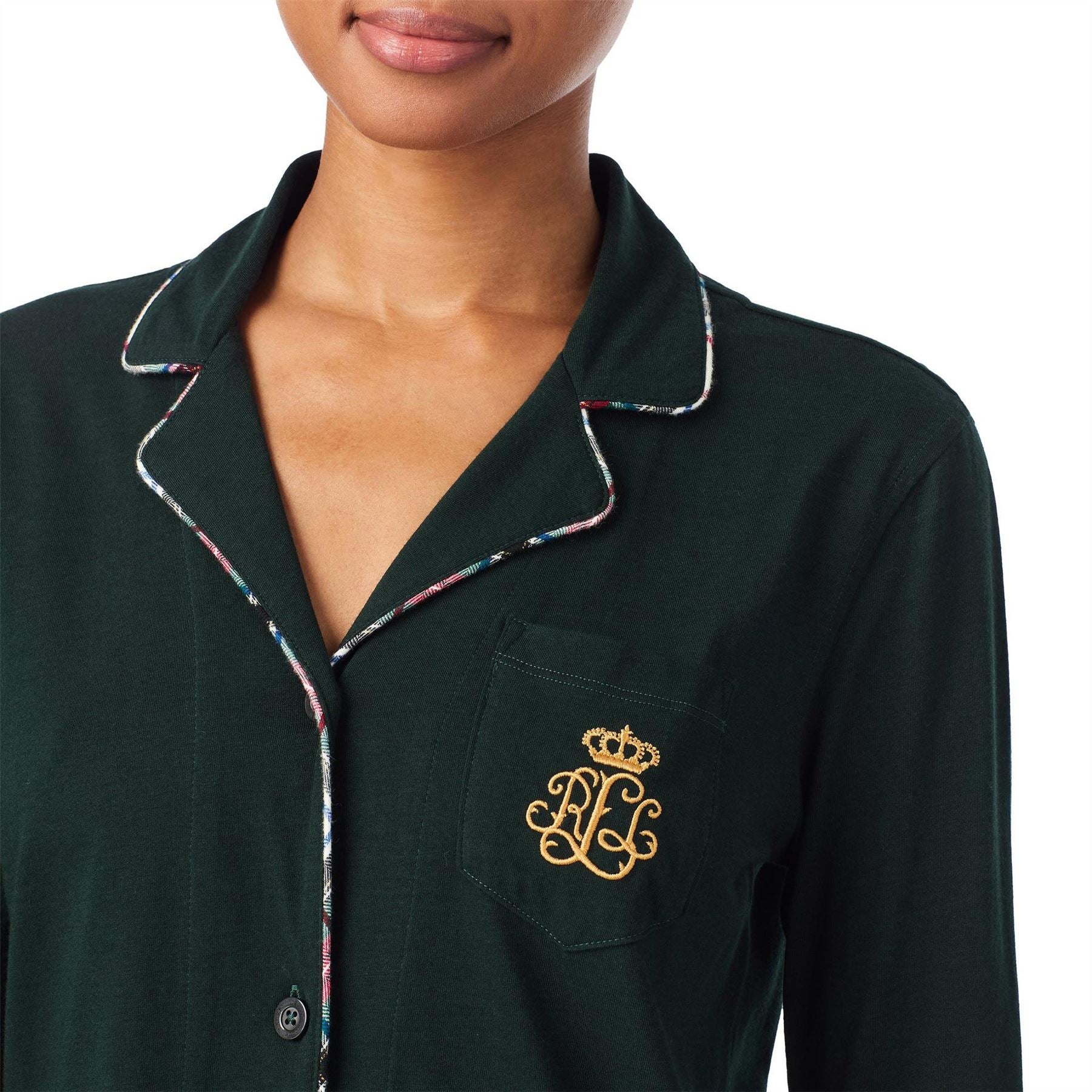 Lauren by Ralph Lauren Notched Neck Long Sleeve Knit Pyjama Set