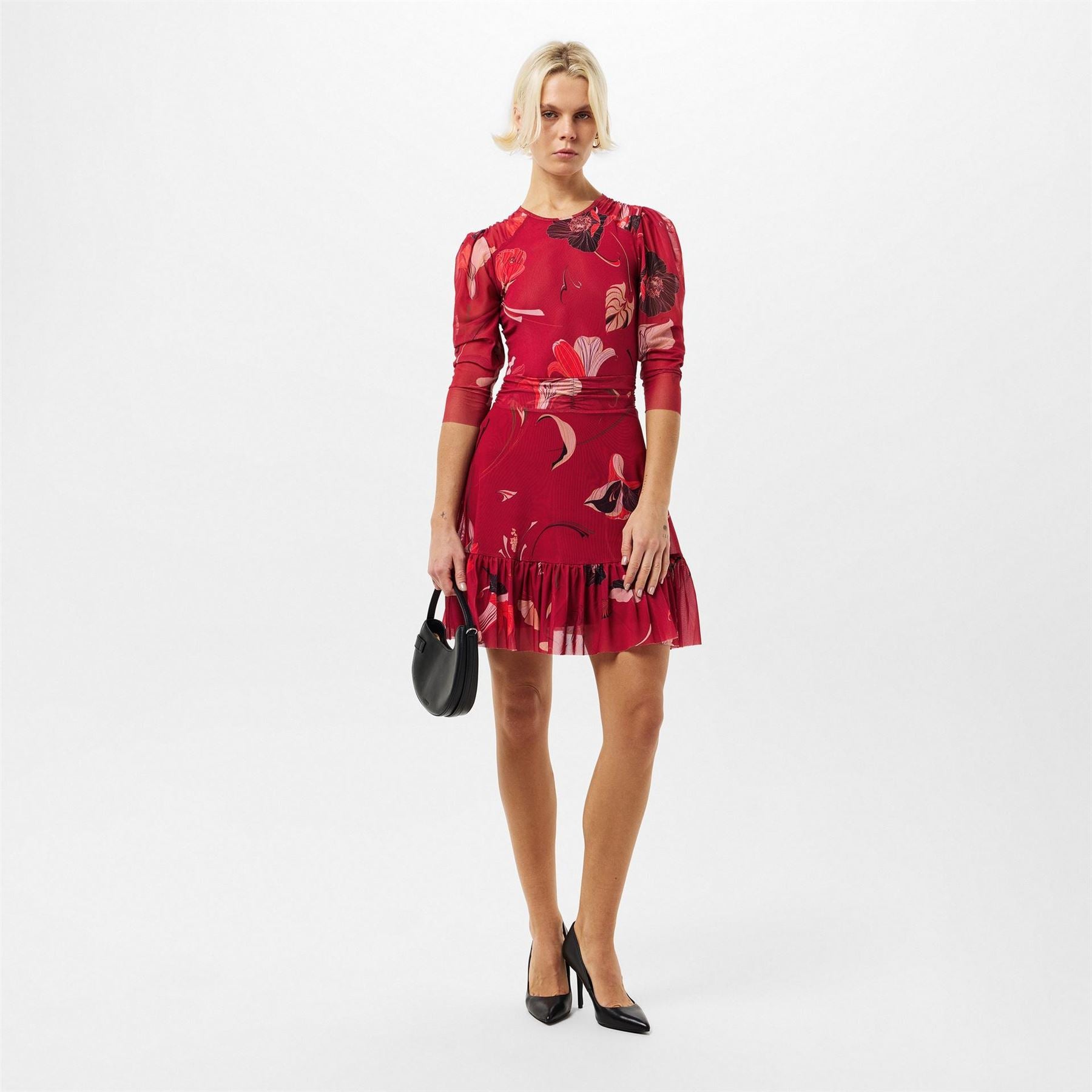 Ted Baker Mesh Crew Neck Three Quarter Sleeve Midi Dress