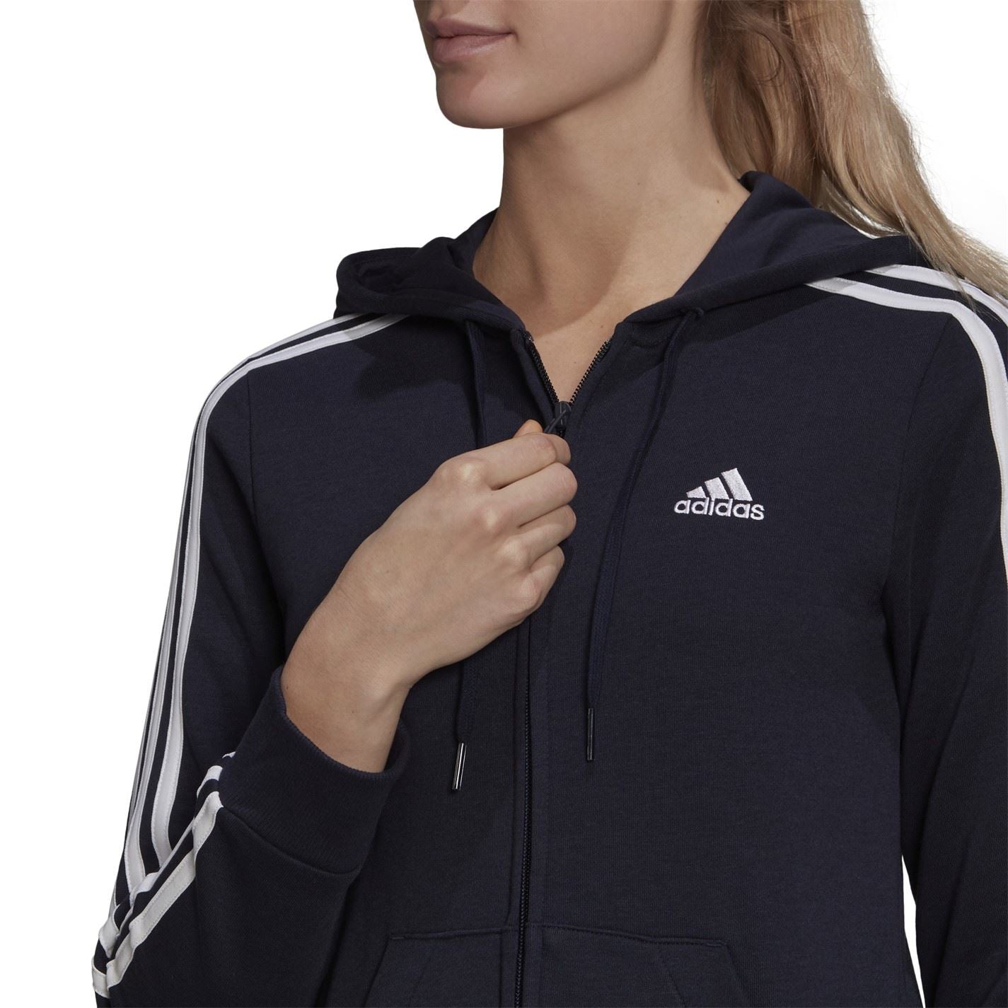 adidas Womens Essentials 3 Stripe Zip Track Hoodie