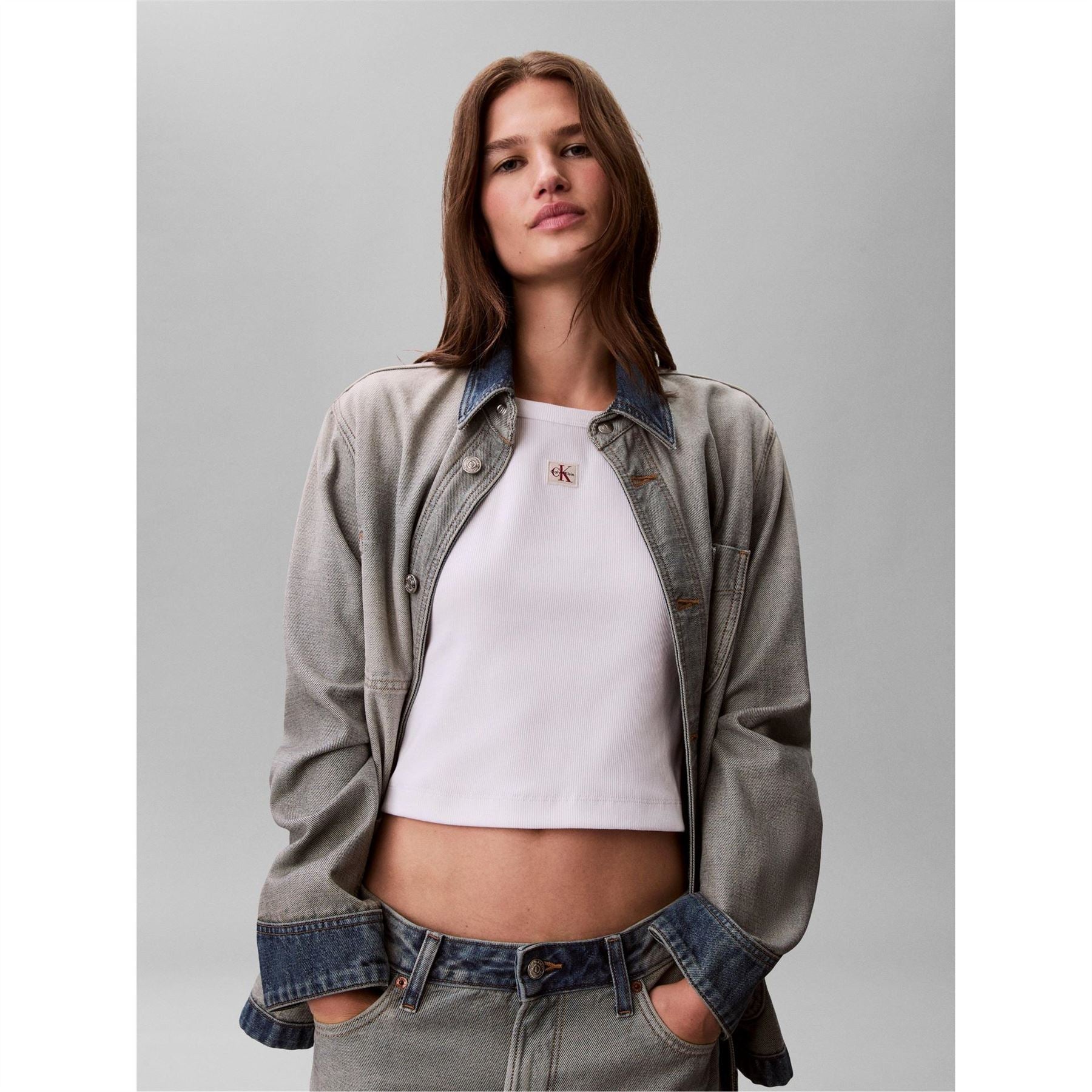 Calvin Klein Jeans Woven Ribbed Baby Tee