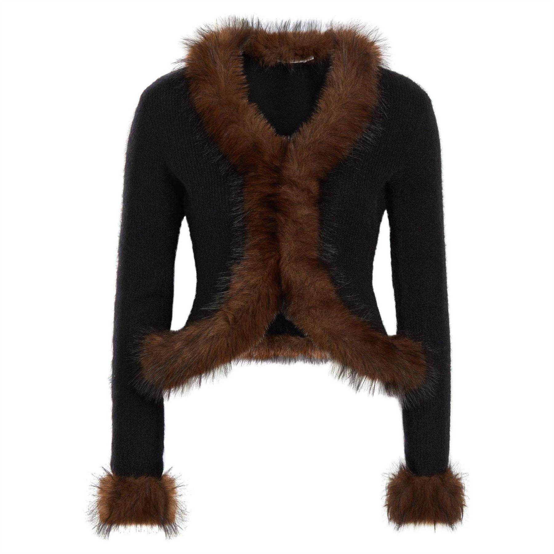 Self Portrait Black Faux Fur Knit Cardi