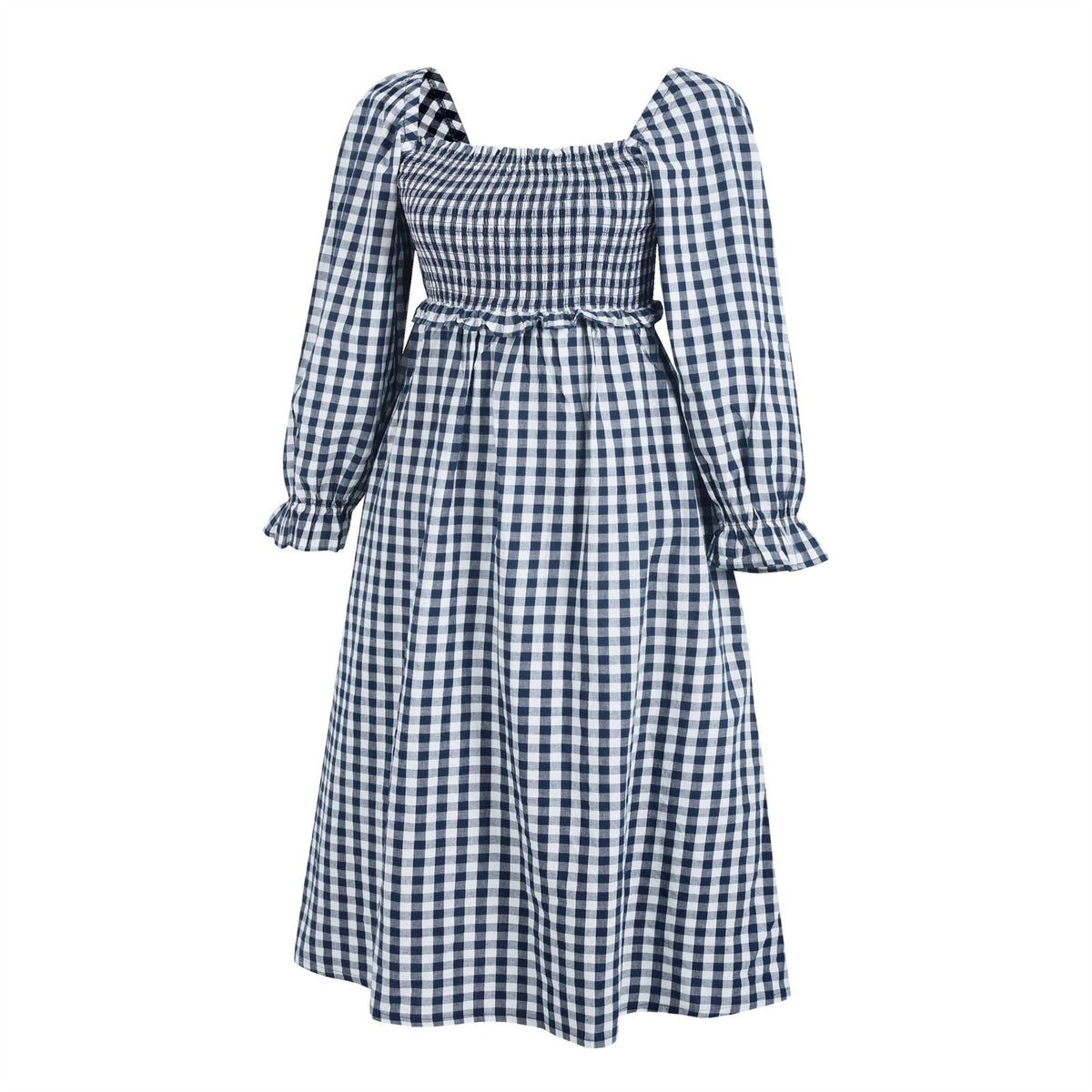 Miso Long Sleeve Square Neck Midi Check Dress