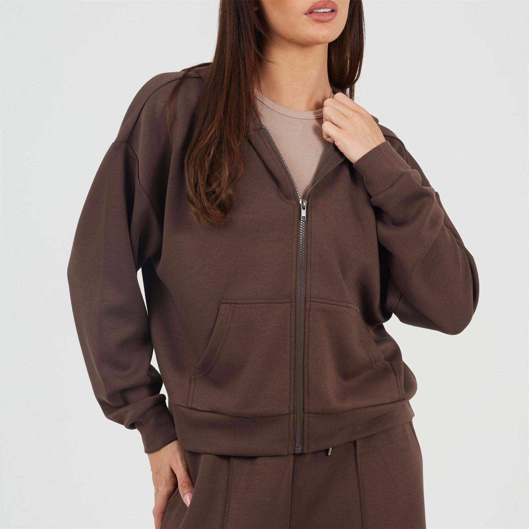 Brave Soul Womens Zip Through Hooded Scuba Sweatshirt