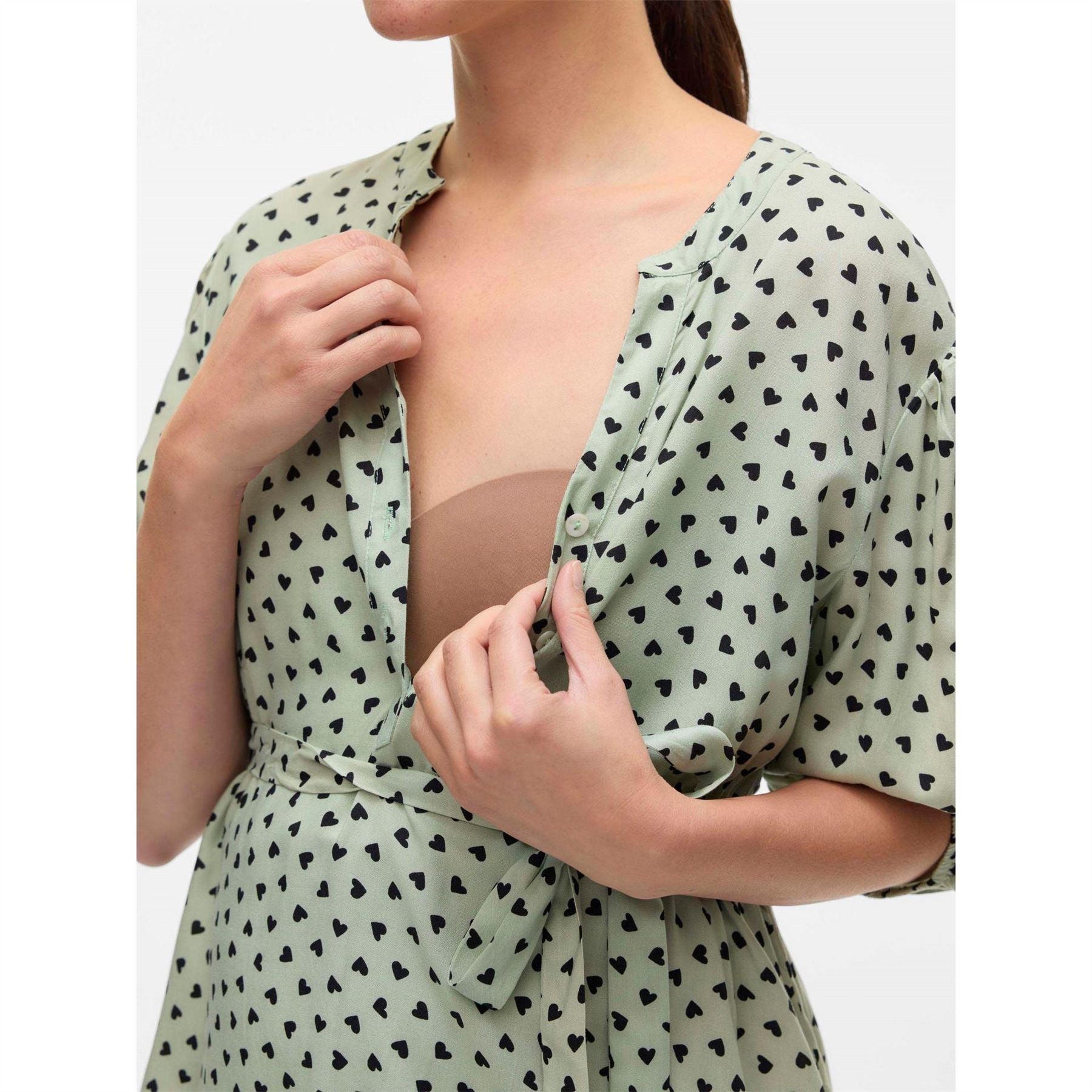 Mamalicious Notched Neck Puff Sleeve Three Quarter Blouse