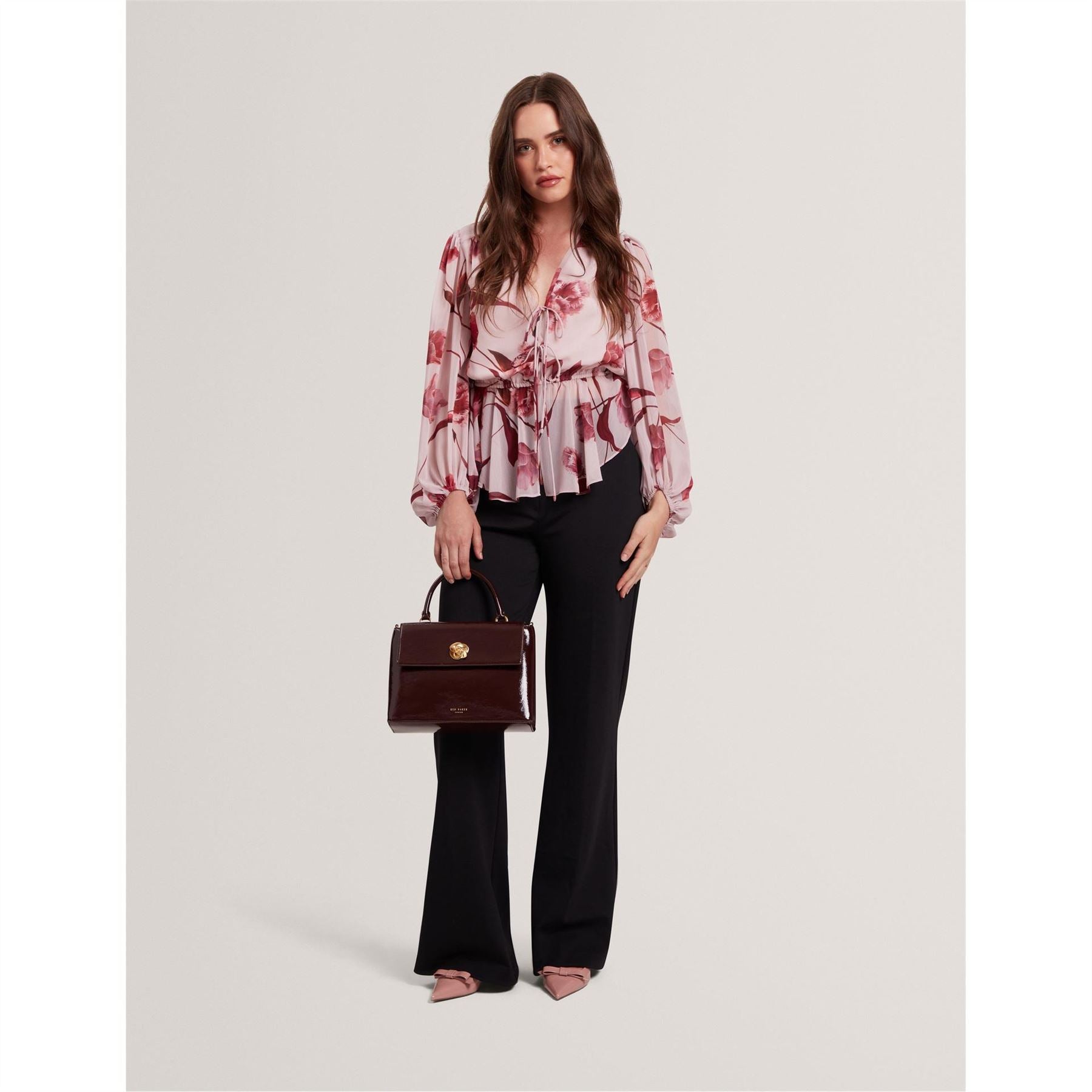 Ted Baker V-Neck Bishop Sleeve Long Sleeve Blouse