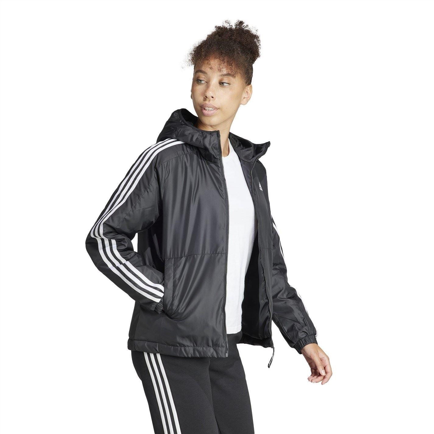 adidas Womens 3 Stripe Essential Hooded Jacket