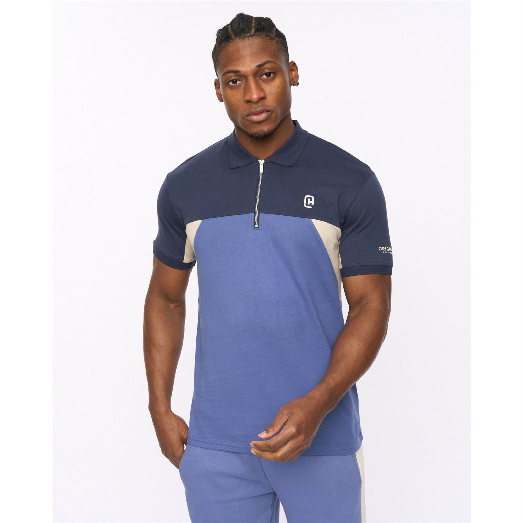 Crosshatch Castlebay Collared Zip Neck Short Sleeve Polo Shirt