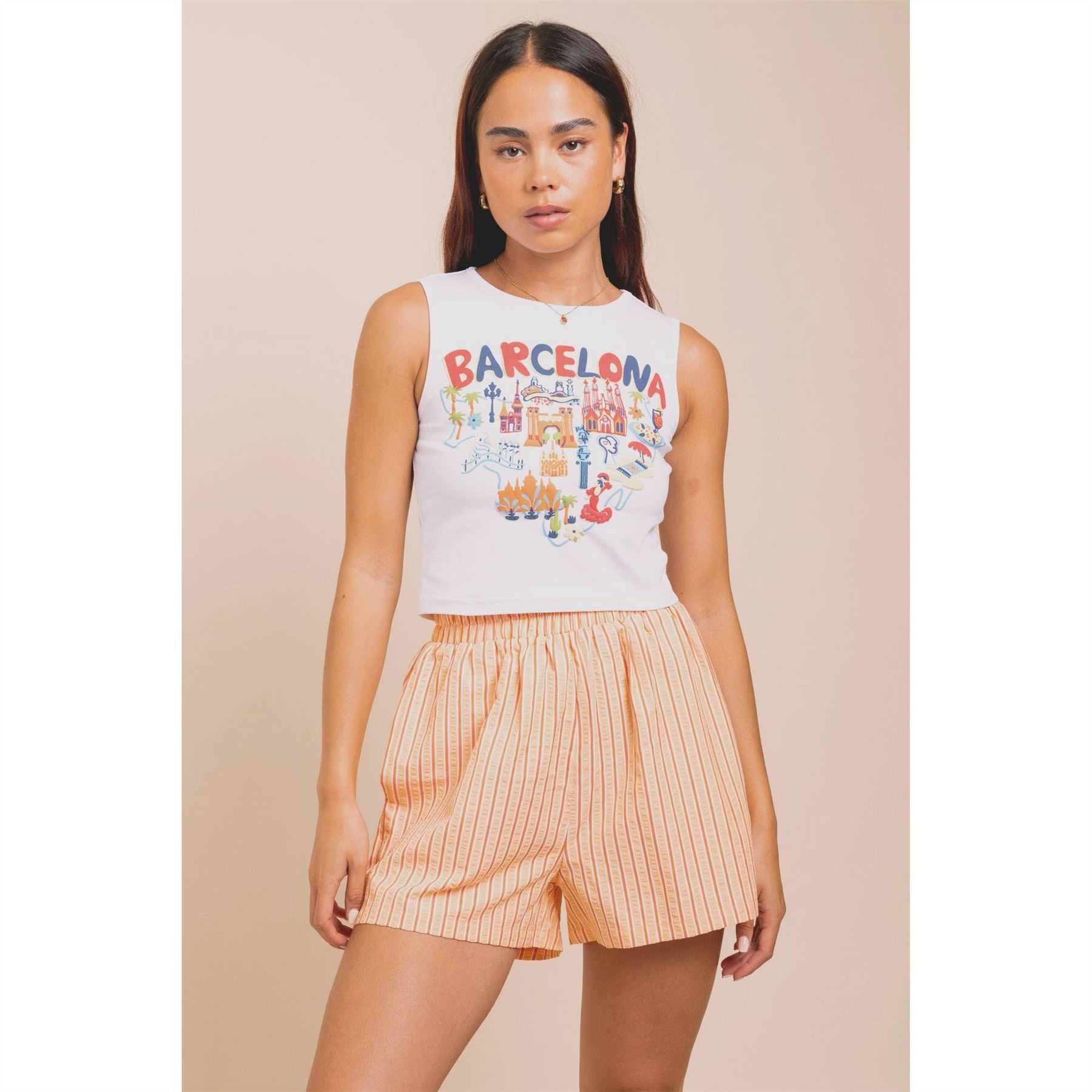 Daisy Street Barcelona Cropped Crew Neck Tank