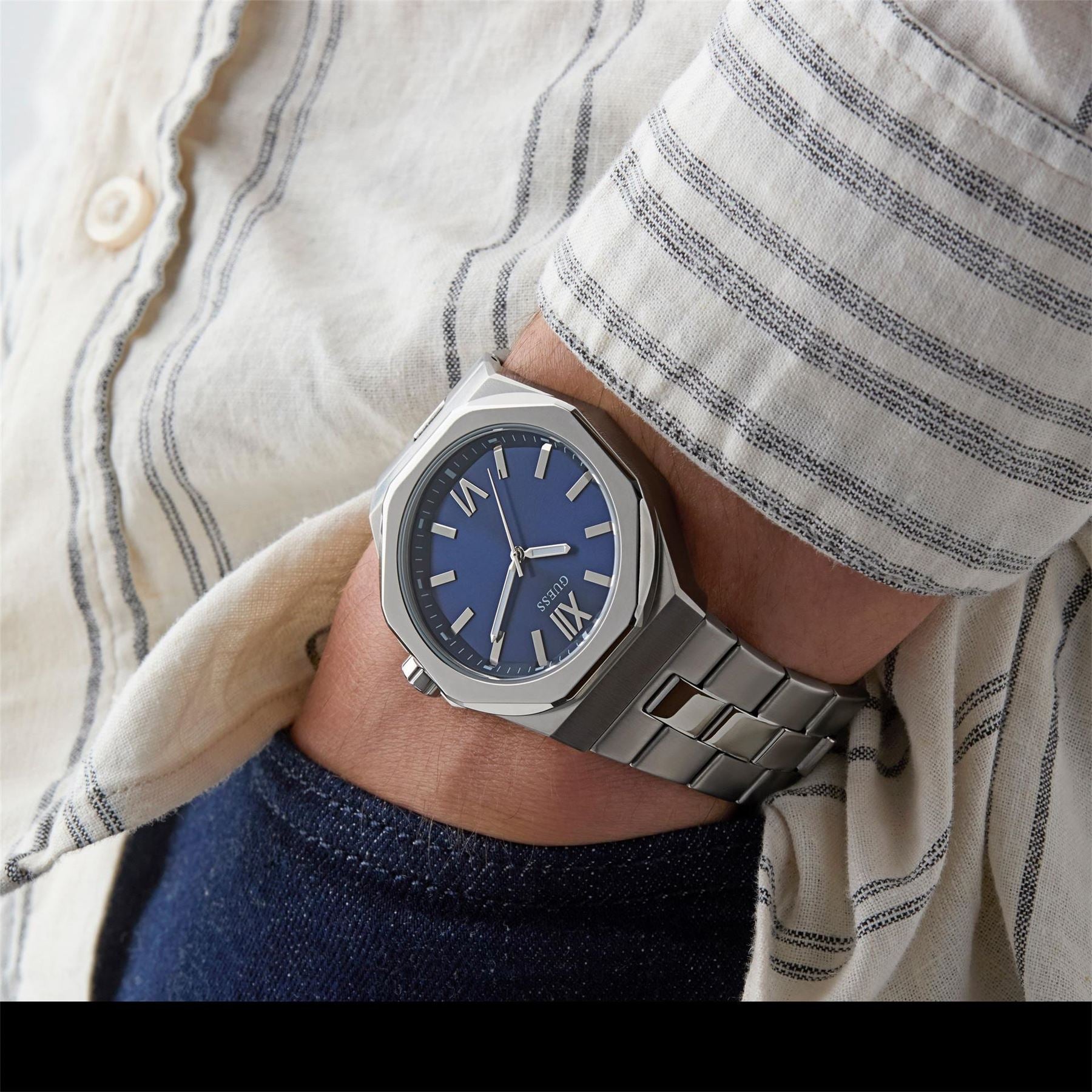 Guess Octagonal Stainless Steel Analogue Quartz Watch