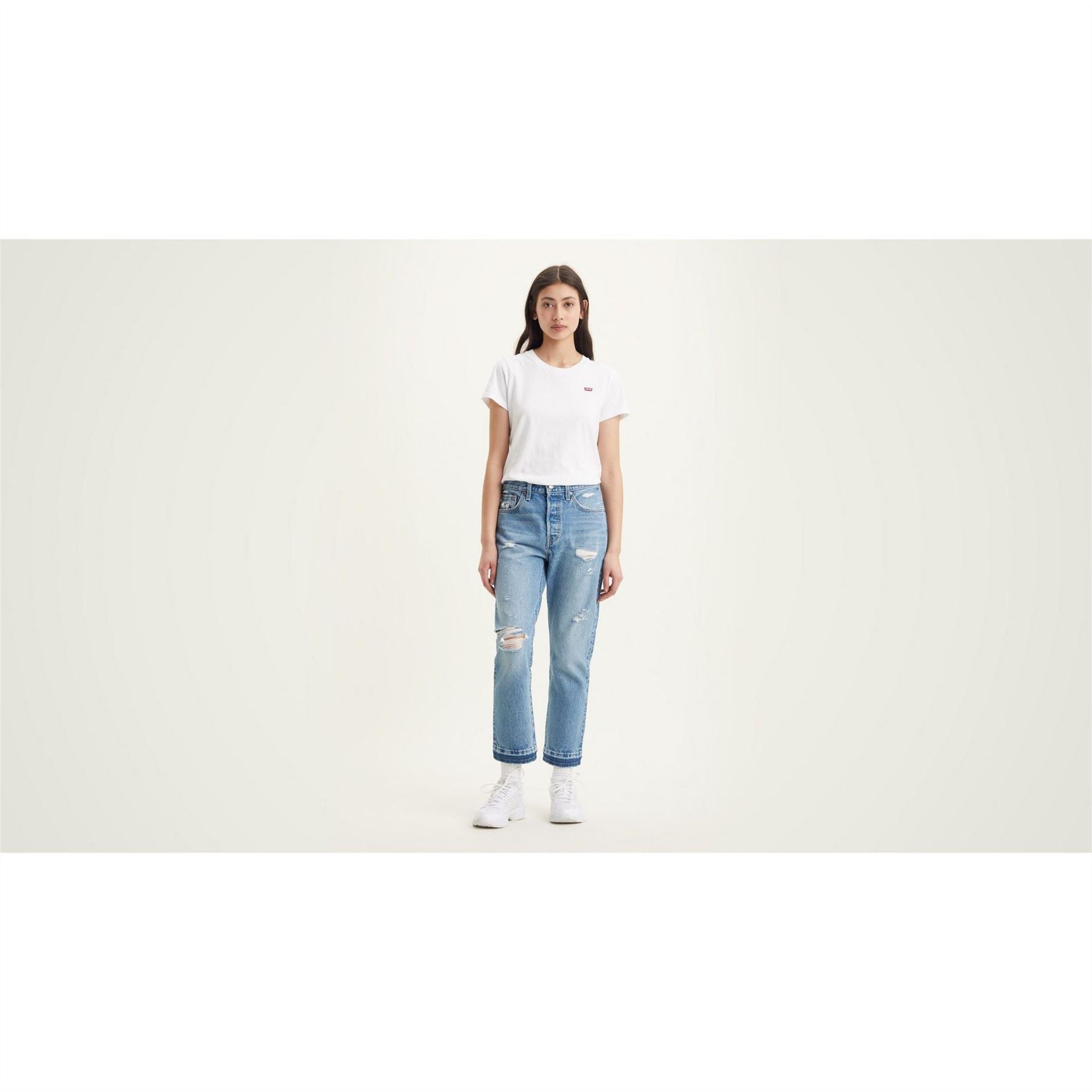 Levis 501 Cropped Mid Rise Cotton Straight Leg Jeans