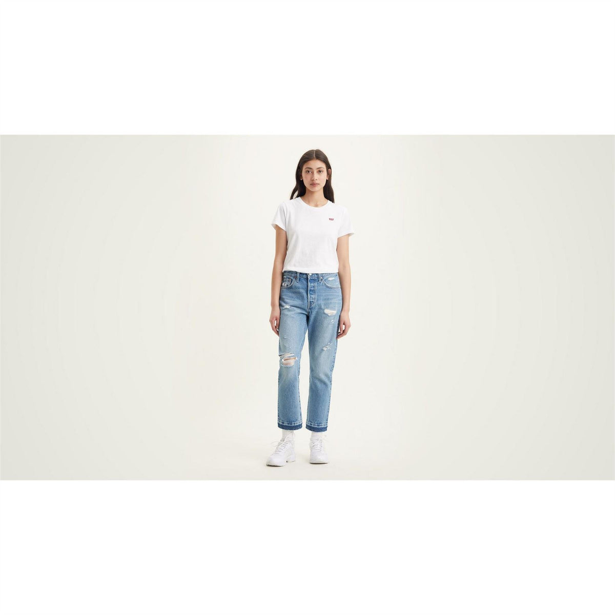 Levis 501 Cropped Mid Rise Cotton Straight Leg Jeans