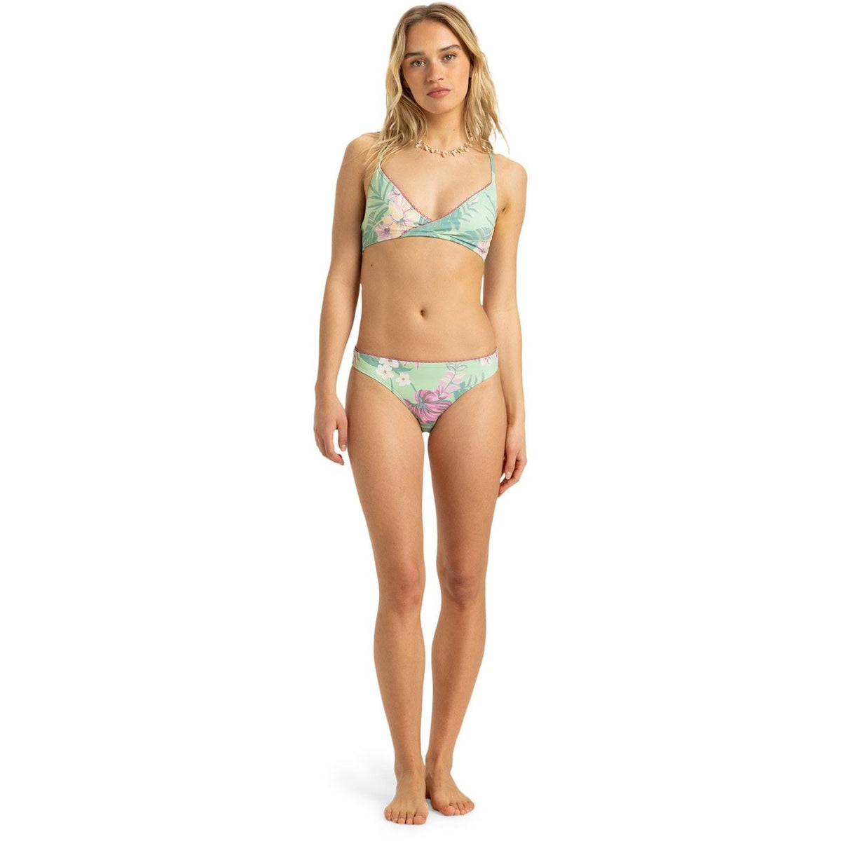 Roxy Floral Patterned V-Neck Triangle Bikini Set