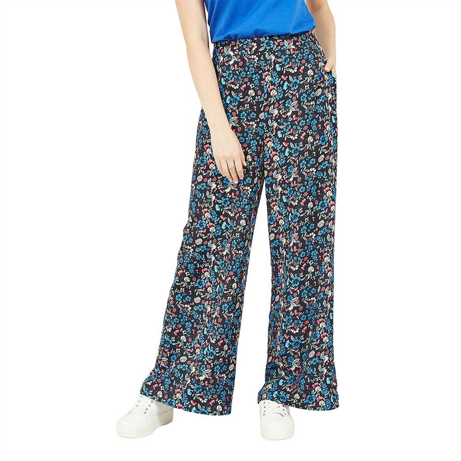 Yumi Blue Floral Print Wide Leg Trousers
