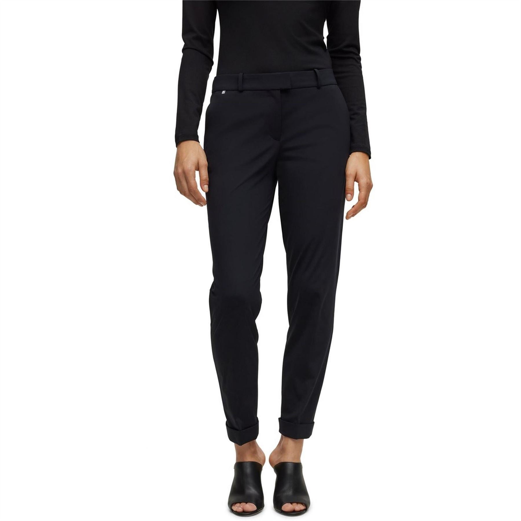 Boss Solid Patterned Roll Up Cuff Trousers