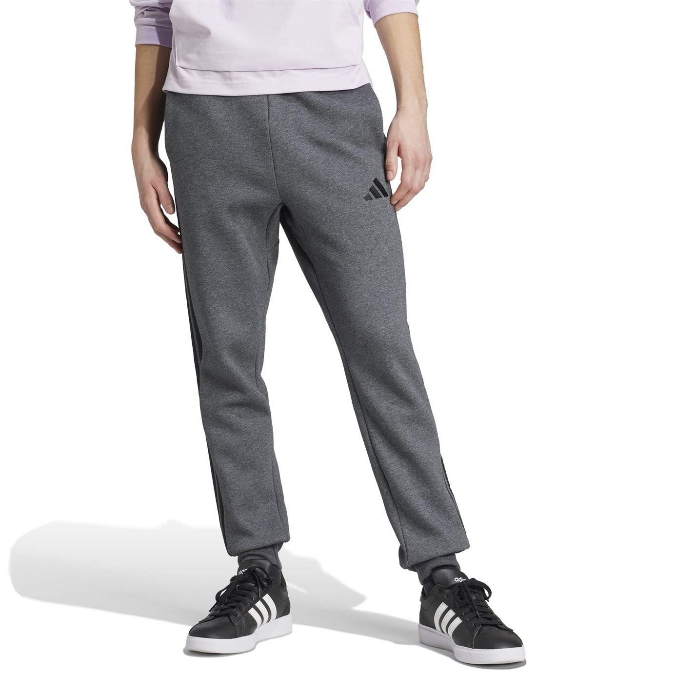 adidas Fleece Tapered Cuff 3 Stripes Joggers M