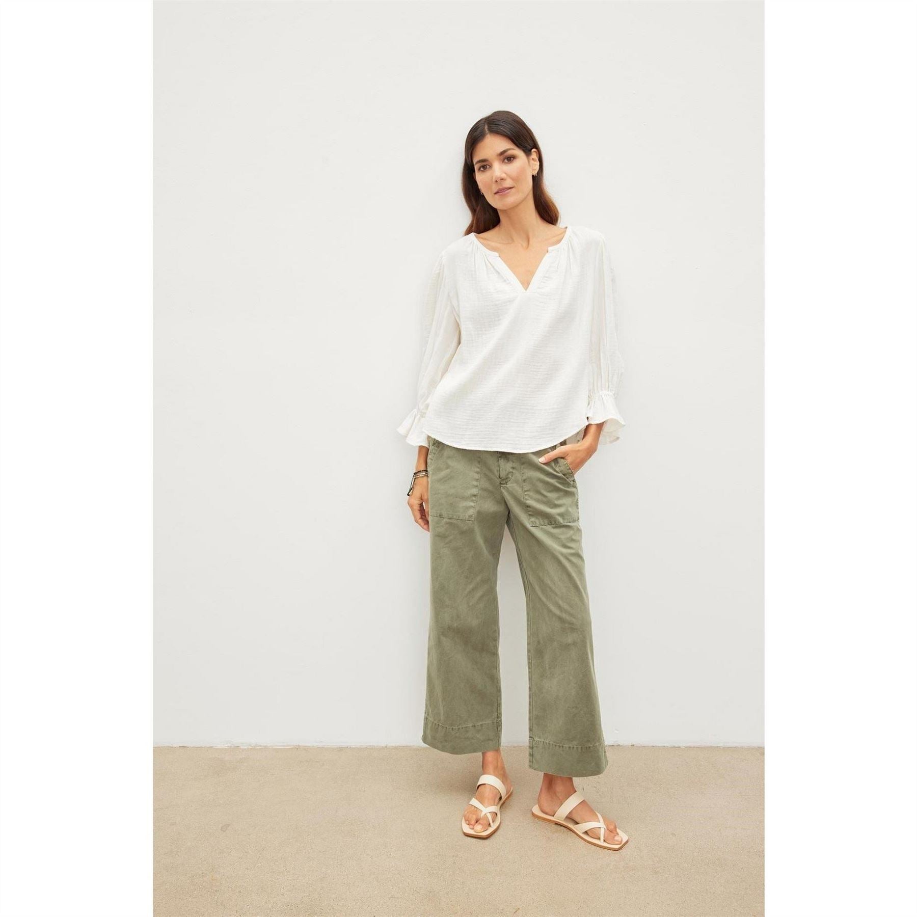 Velvet by Graham and Spencer Regular Fit V-Neck Bishop Sleeve Blouse