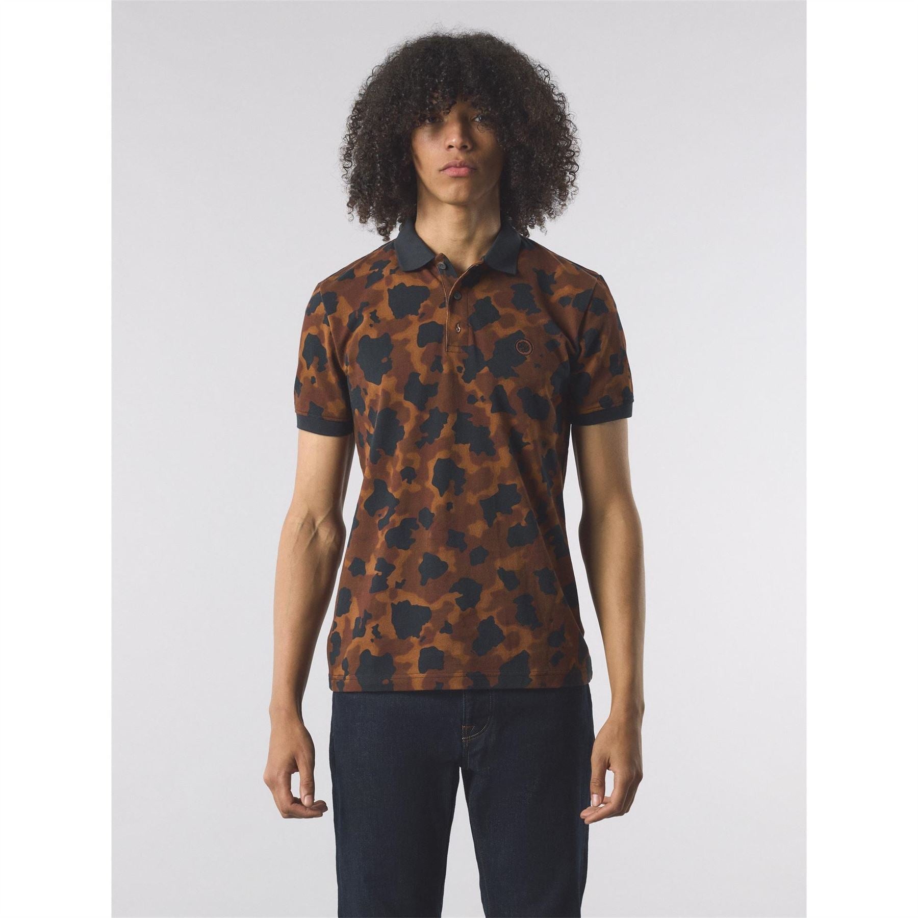 Pretty Green Brindle Collared Neck Short Sleeve Polo