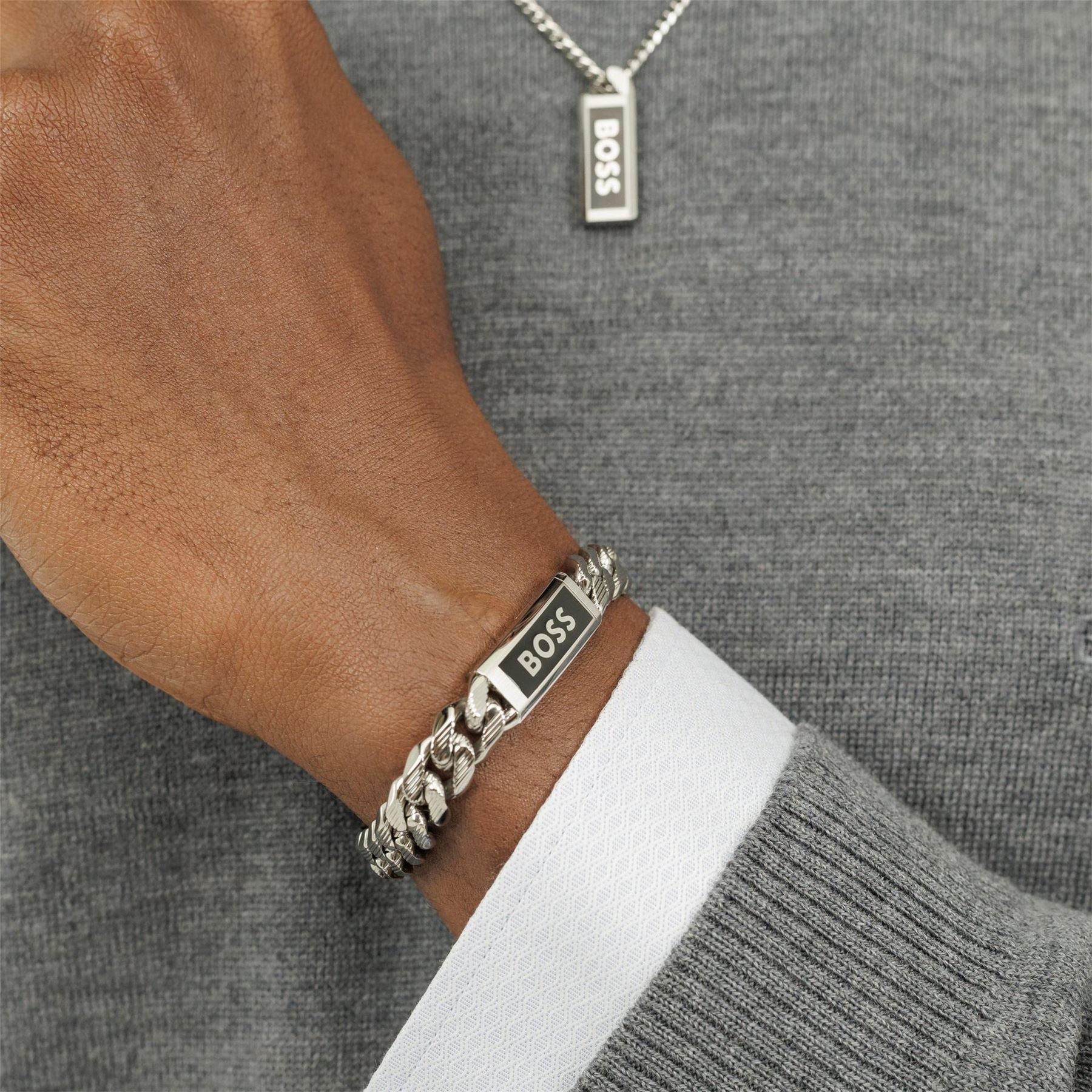 Boss Kassy Emblem Stainless Steel Black Ip Pendant Bracelet