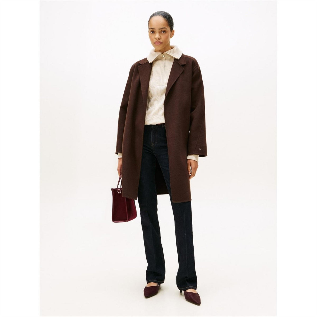 Tommy Hilfiger Solid Patterned Lapel Collared Belted Over Coat