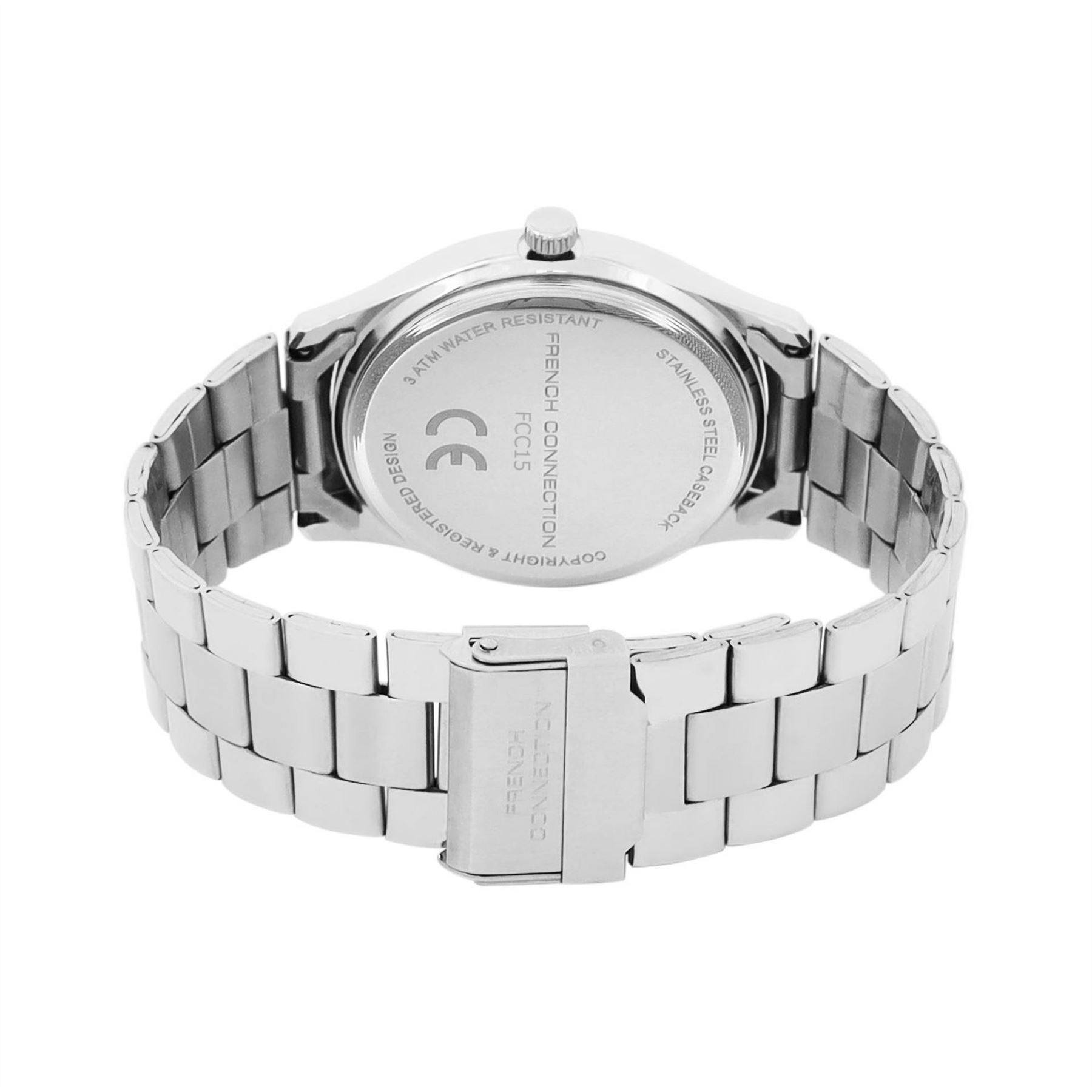 French Connection Connection Silver Case Round Shape Silver Strap Quartz Watch