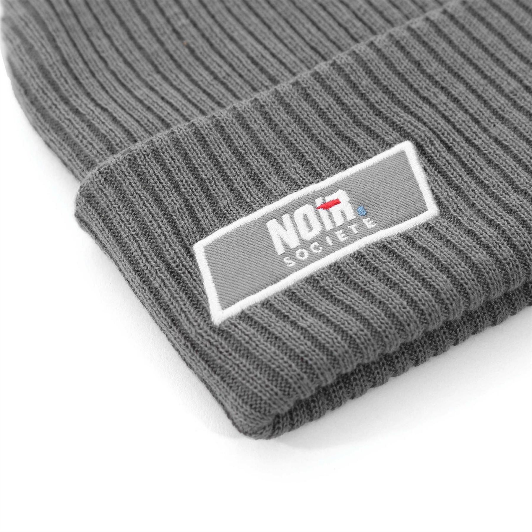 Societe Noir Woven Patch Ribbed Knit Beanie
