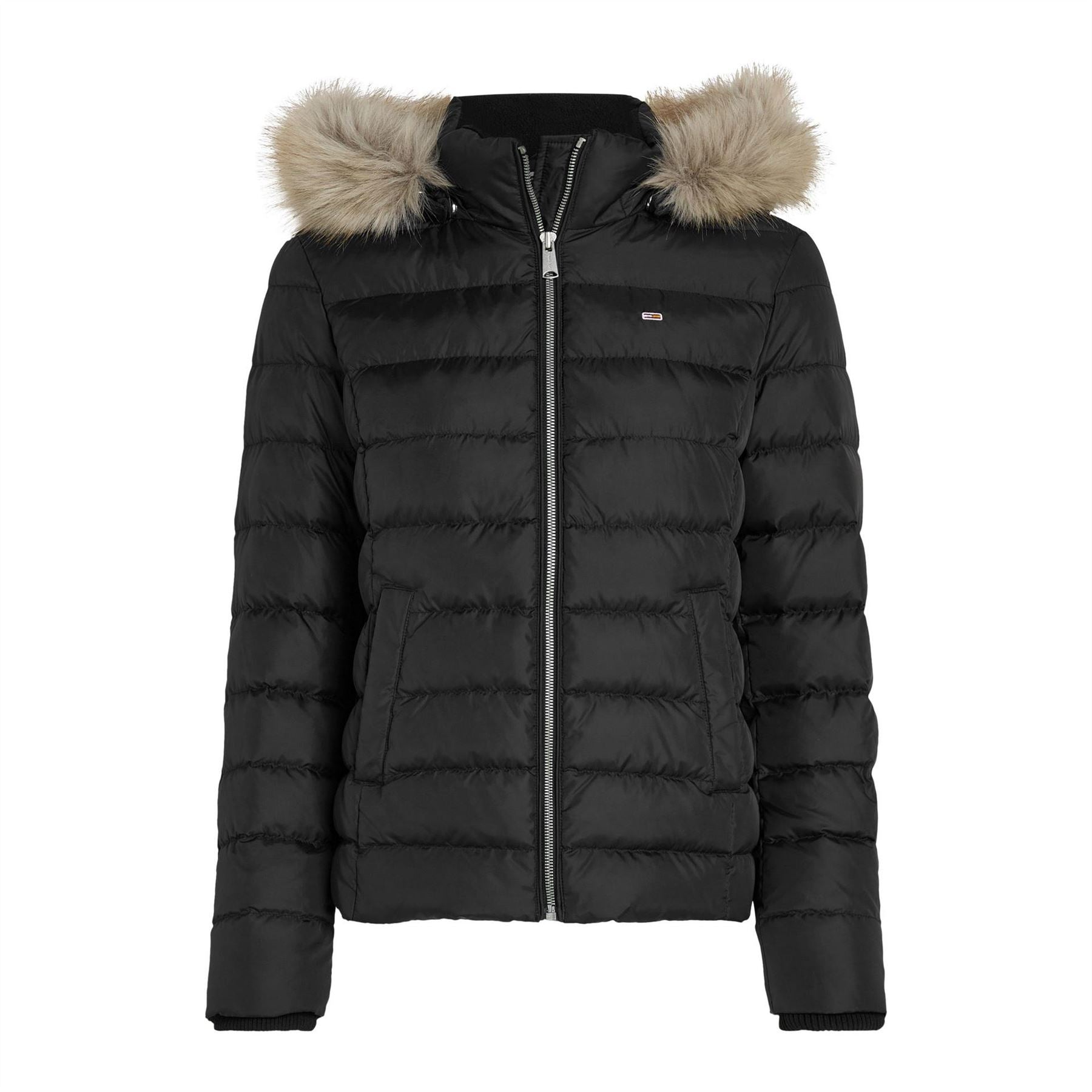 Tommy Jeans Essential Quilted Wind Resistant Faux Fur Hood RDS Down Short Puffer Jacket