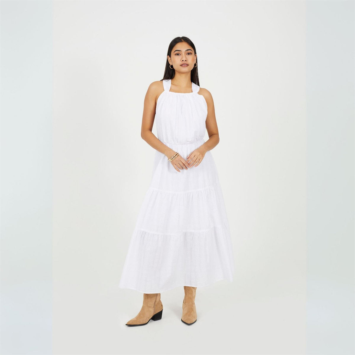 Brave Soul Sleeveless Halter Neck Midi Tiered Dress