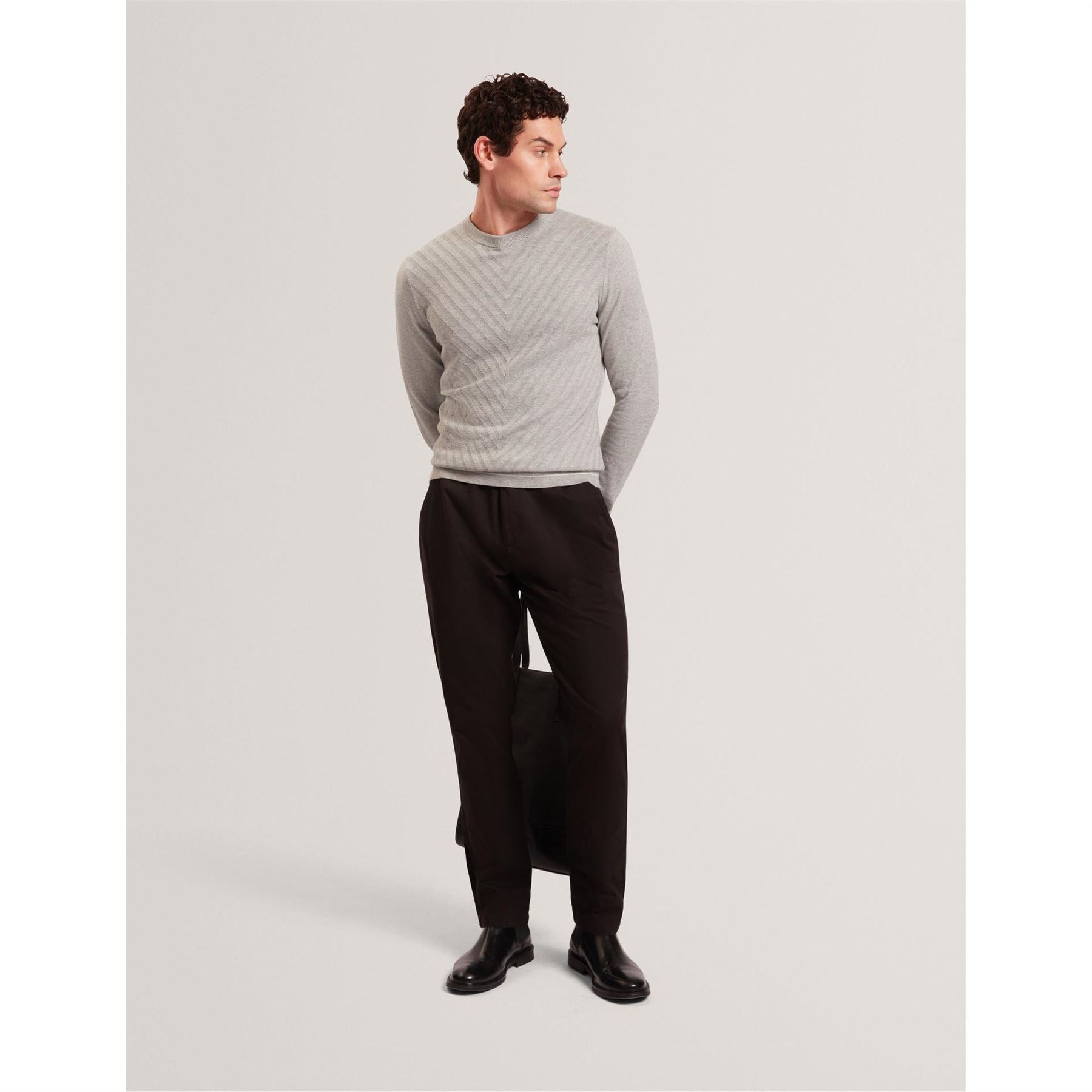 Ted Baker Crew Neck Ribbed Collar Long Sleeve Sweater